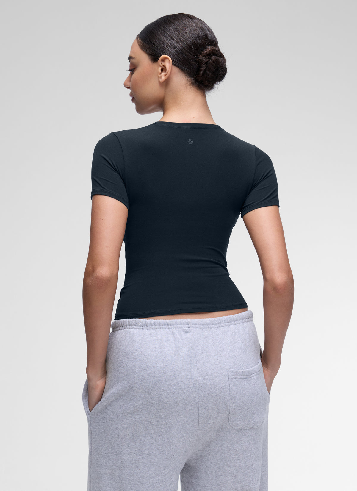 CRZ YOGA Women Going Out Tops Soft High Crew Neck Casual Tight Shirts True Navy @model_info:Anano