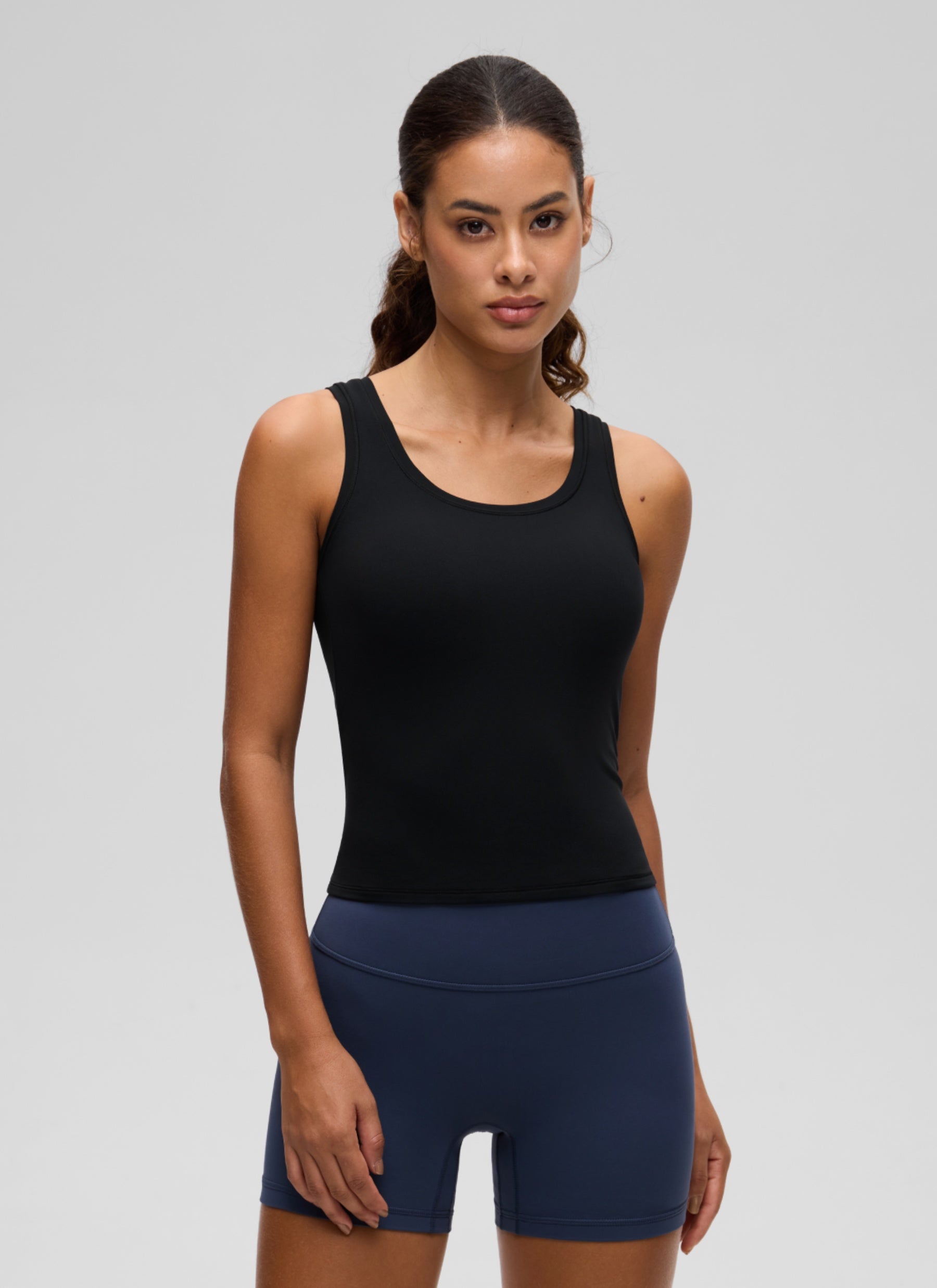 CRZ YOGA Women Softembrace Soft Double Lined Scoop Neck Tanks Casual Tops Black @model_info:J