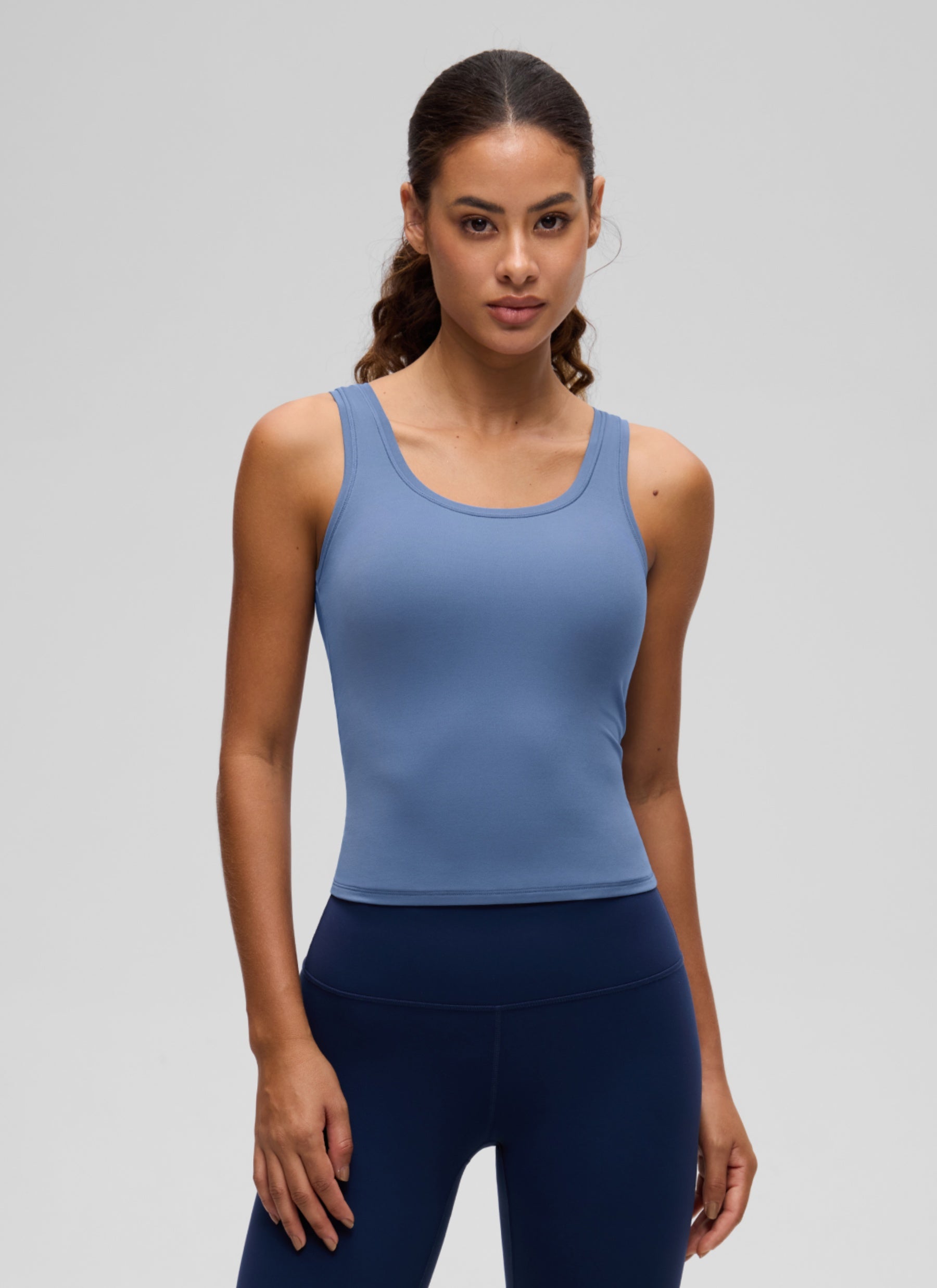 CRZ YOGA Women Softembrace Soft Double Lined Scoop Neck Tanks Casual Tops Oasis Blue @model_info:J