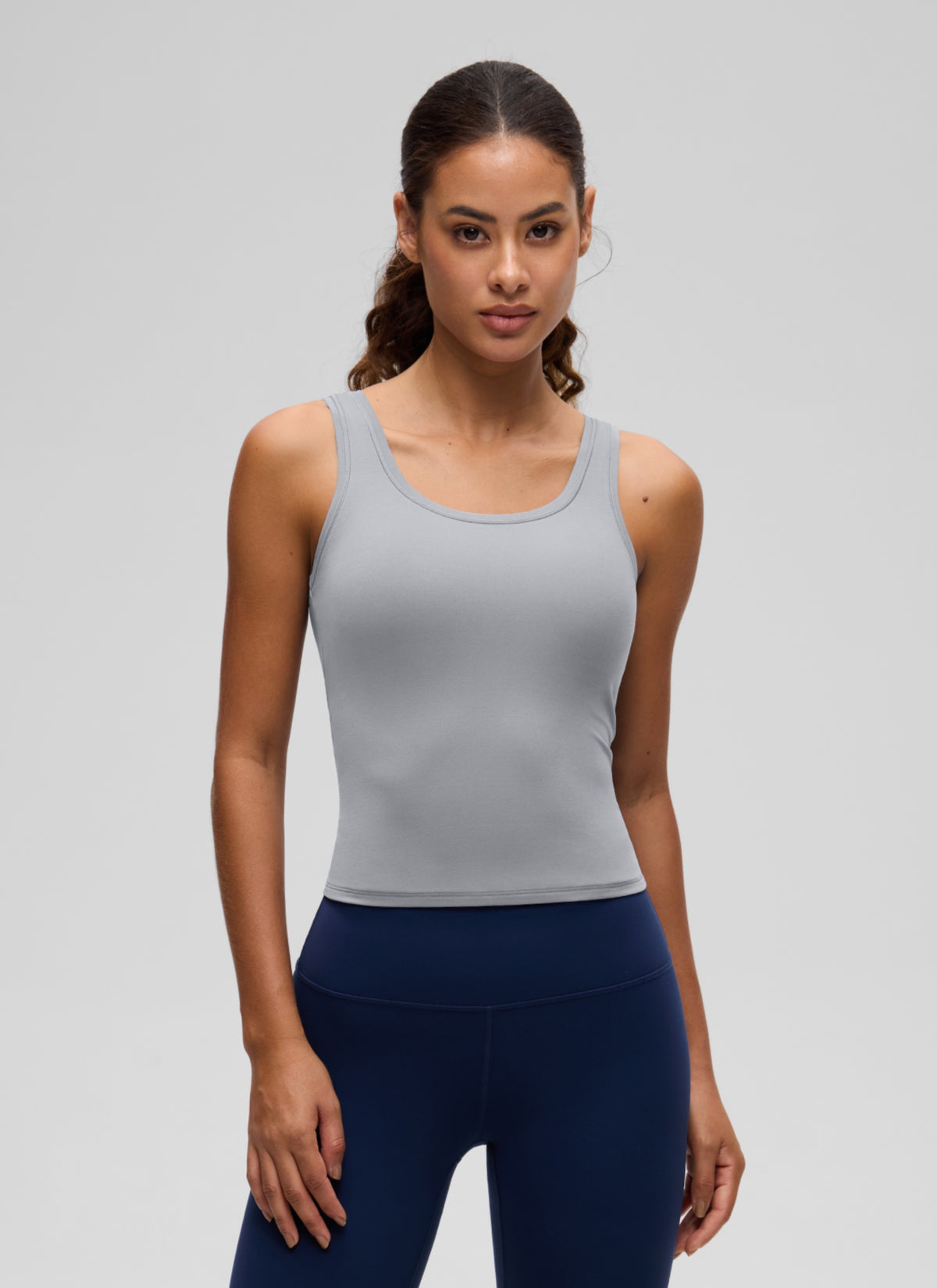 CRZ YOGA Women Softembrace Soft Double Lined Scoop Neck Tanks Casual Tops Rhino Grey @model_info:J