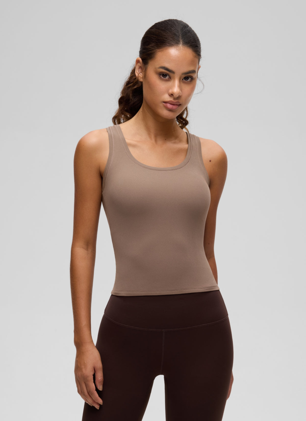 CRZ YOGA Women Softembrace Soft Double Lined Scoop Neck Tanks Casual Tops Brown Purple @model_info:J
