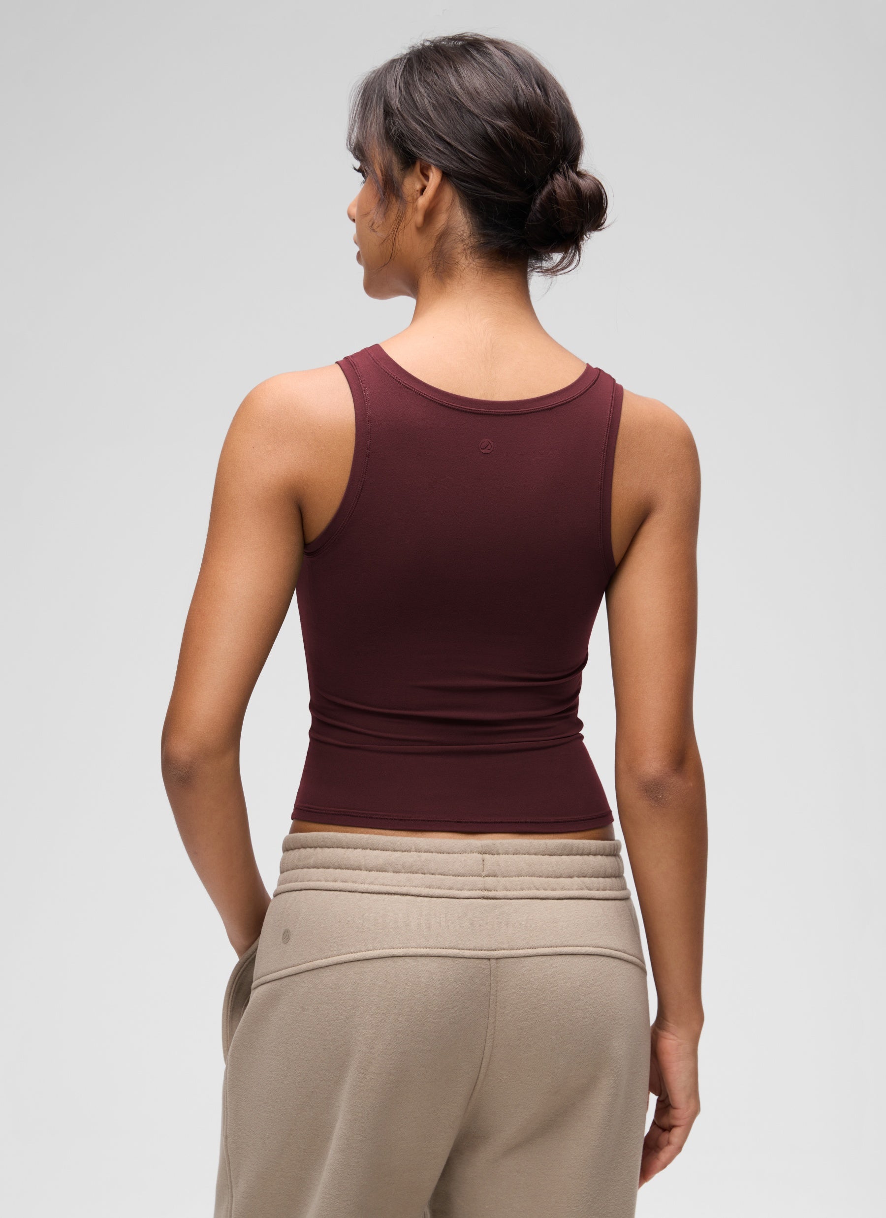 CRZ YOGA Women Softembrace Soft Double Lined Scoop Neck Tanks Casual Tops Red Merlot @model_info:Liss