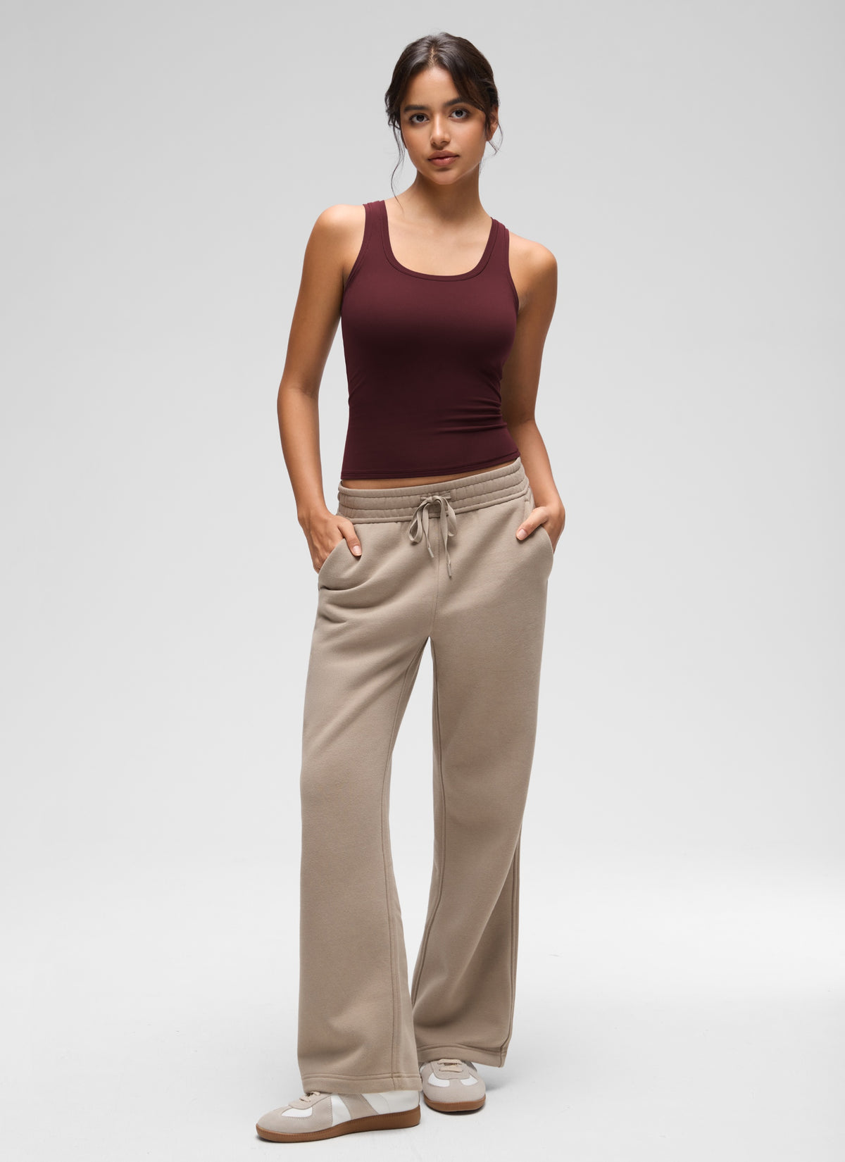 CRZ YOGA Women Softembrace Soft Double Lined Scoop Neck Tanks Casual Tops Red Merlot @model_info:Liss