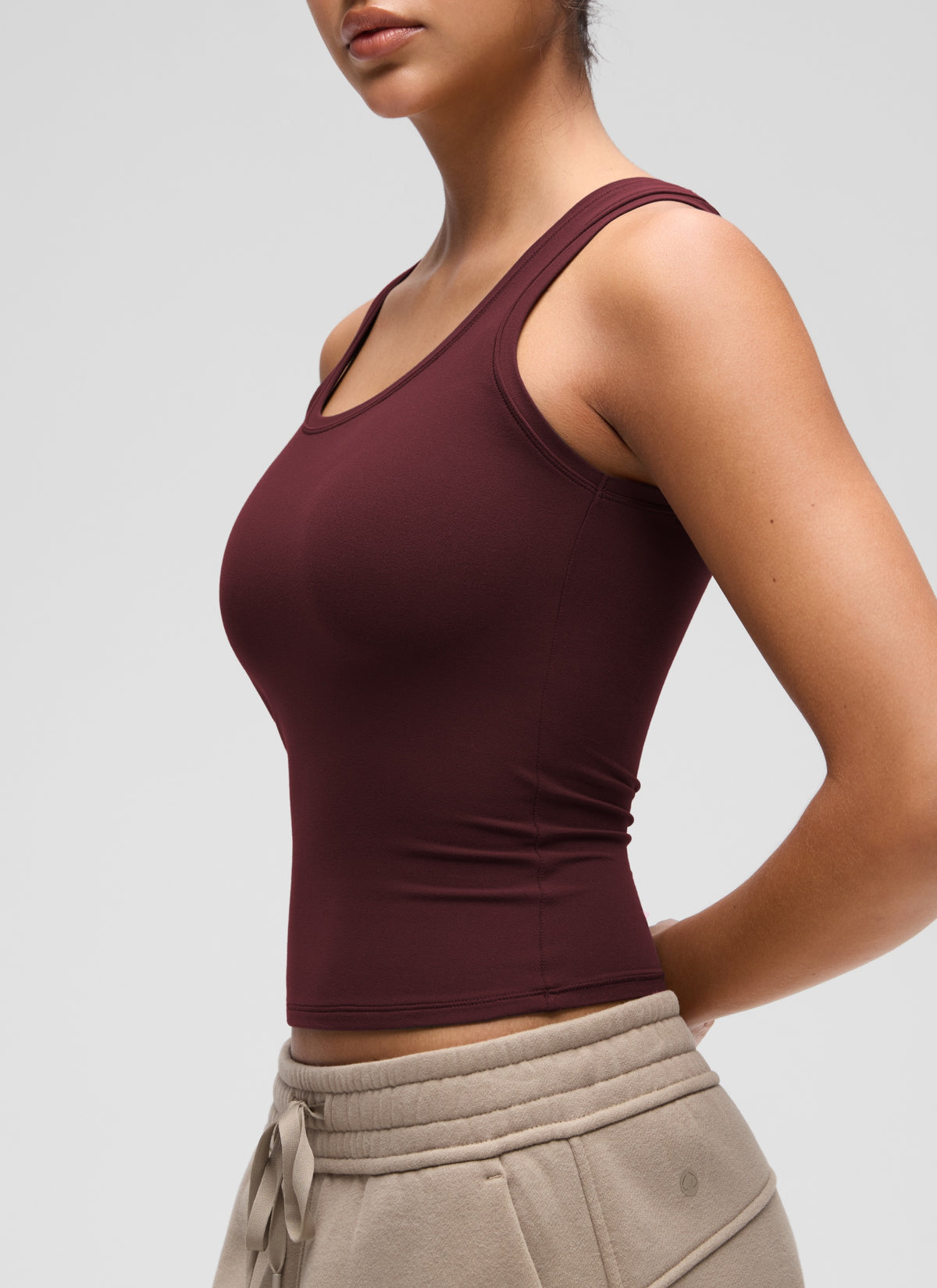 CRZ YOGA Women Softembrace Soft Double Lined Scoop Neck Tanks Casual Tops Red Merlot @model_info:Liss