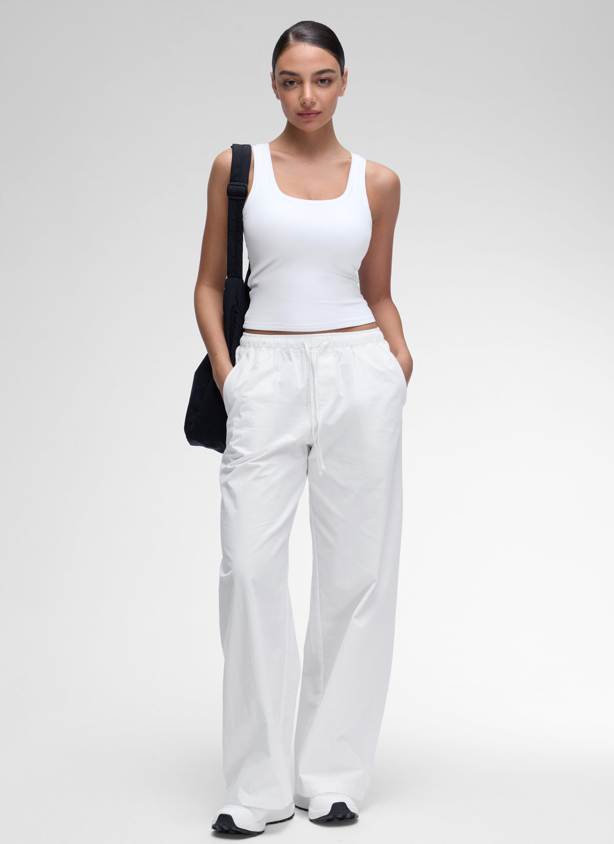CRZ YOGA Women Softembrace Soft Double Lined Scoop Neck Tanks Casual Tops White @model_info:Anano