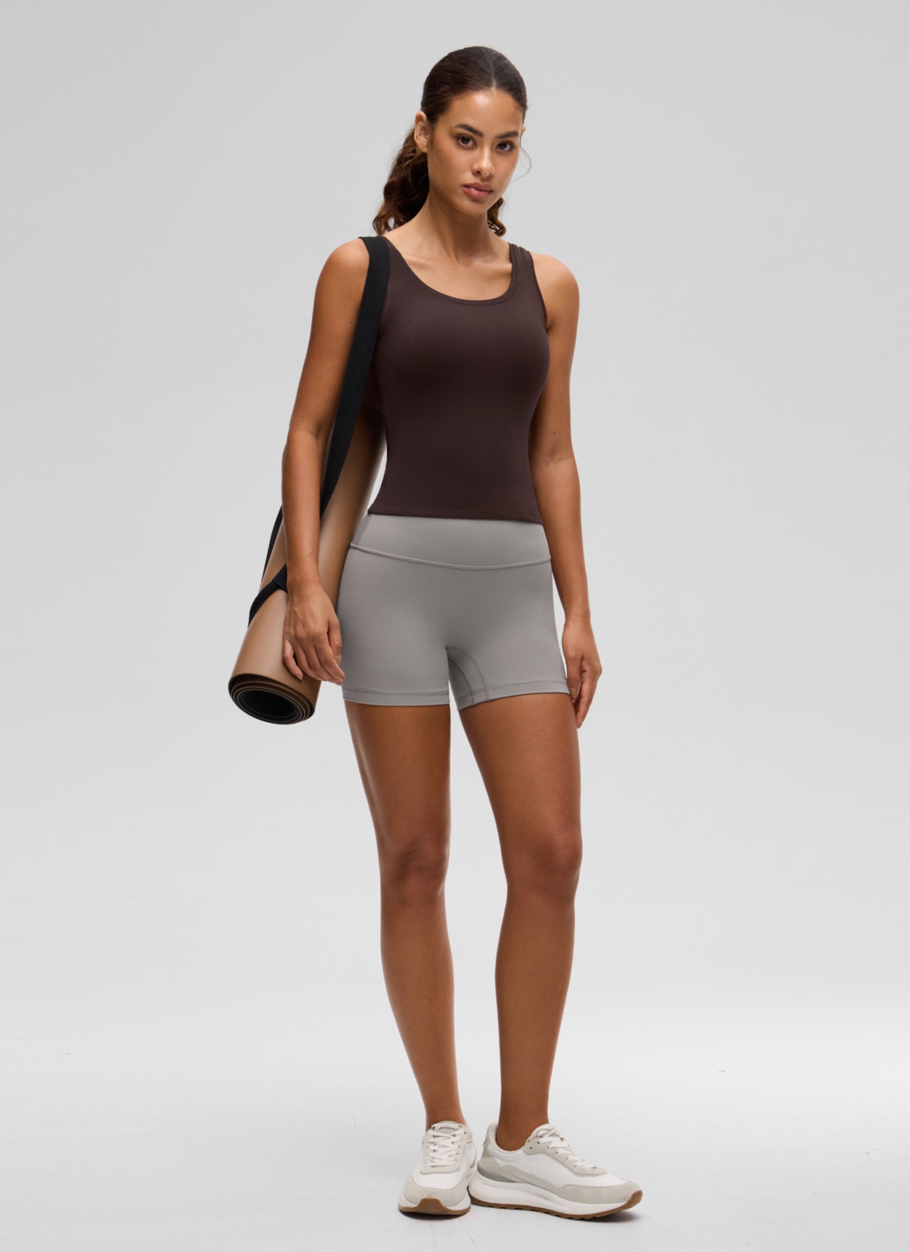 CRZ YOGA Women Softembrace Soft Double Lined Scoop Neck Tanks Casual Tops Hot Fudge Brown @model_info:J