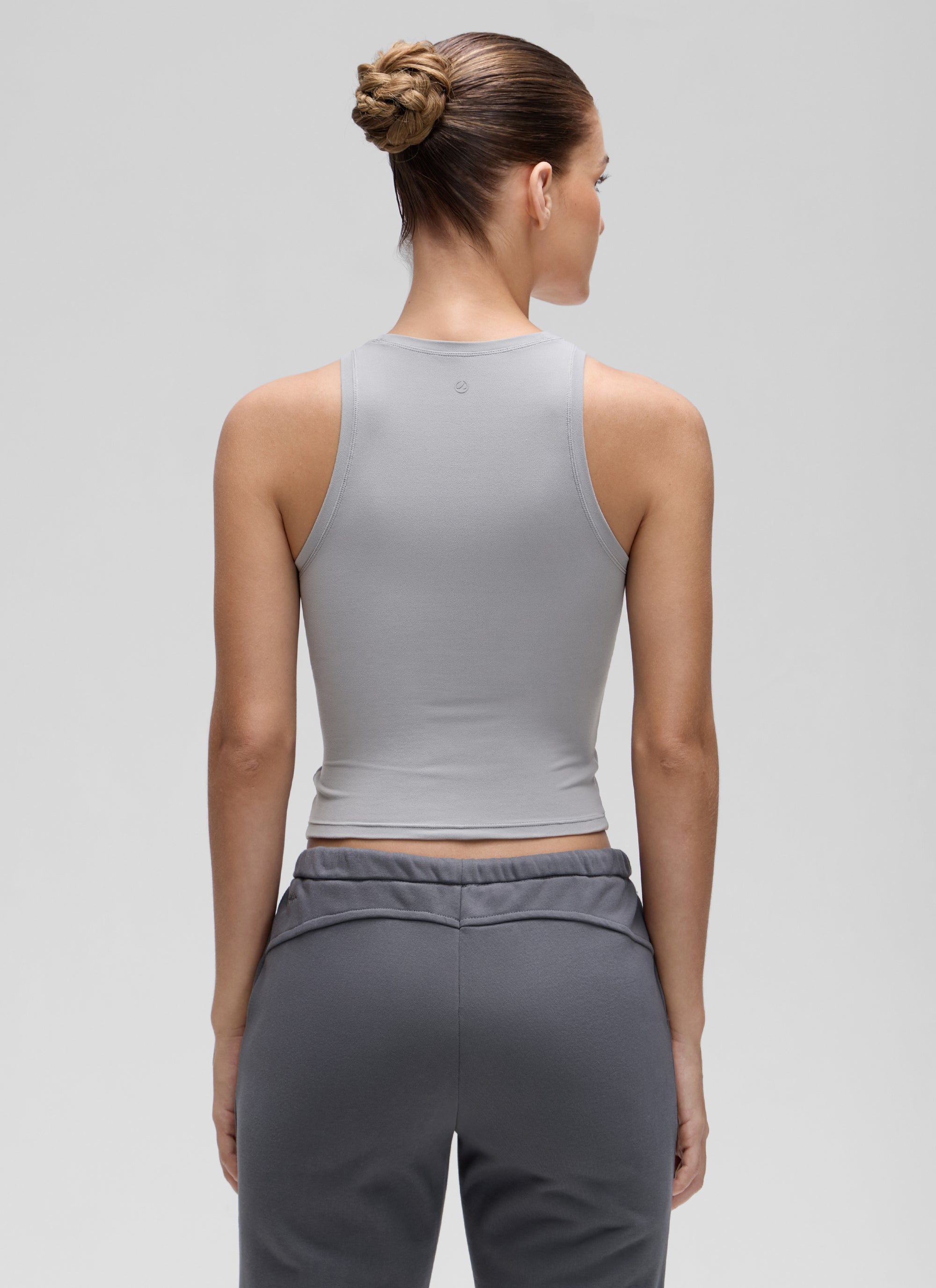 CRZ YOGA Women High Neck Casual Double Lined Sleeveless Tanks Rhino Grey @model_info:Jaynne