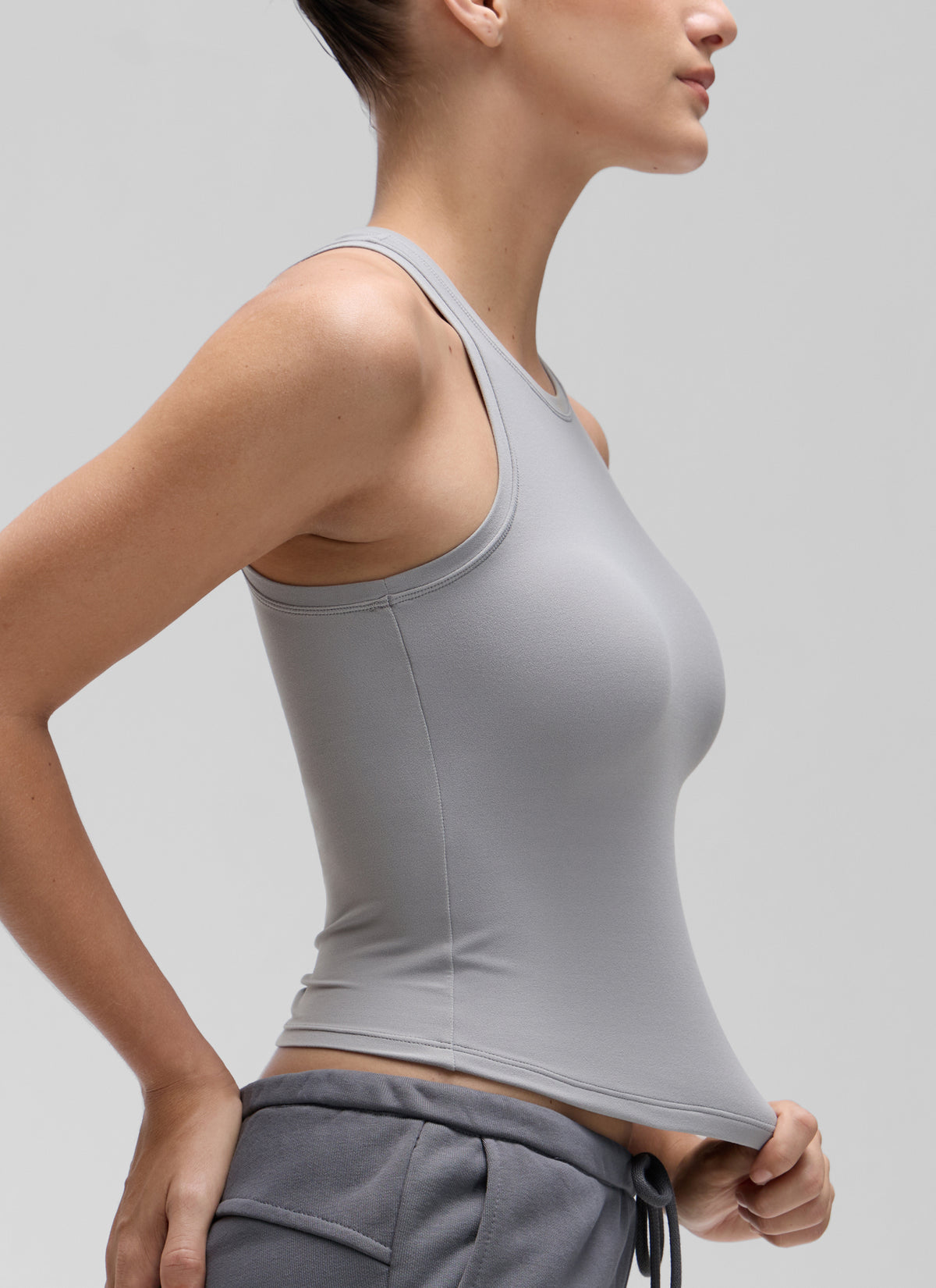 CRZ YOGA Women High Neck Casual Double Lined Sleeveless Tanks Rhino Grey @model_info:Jaynne