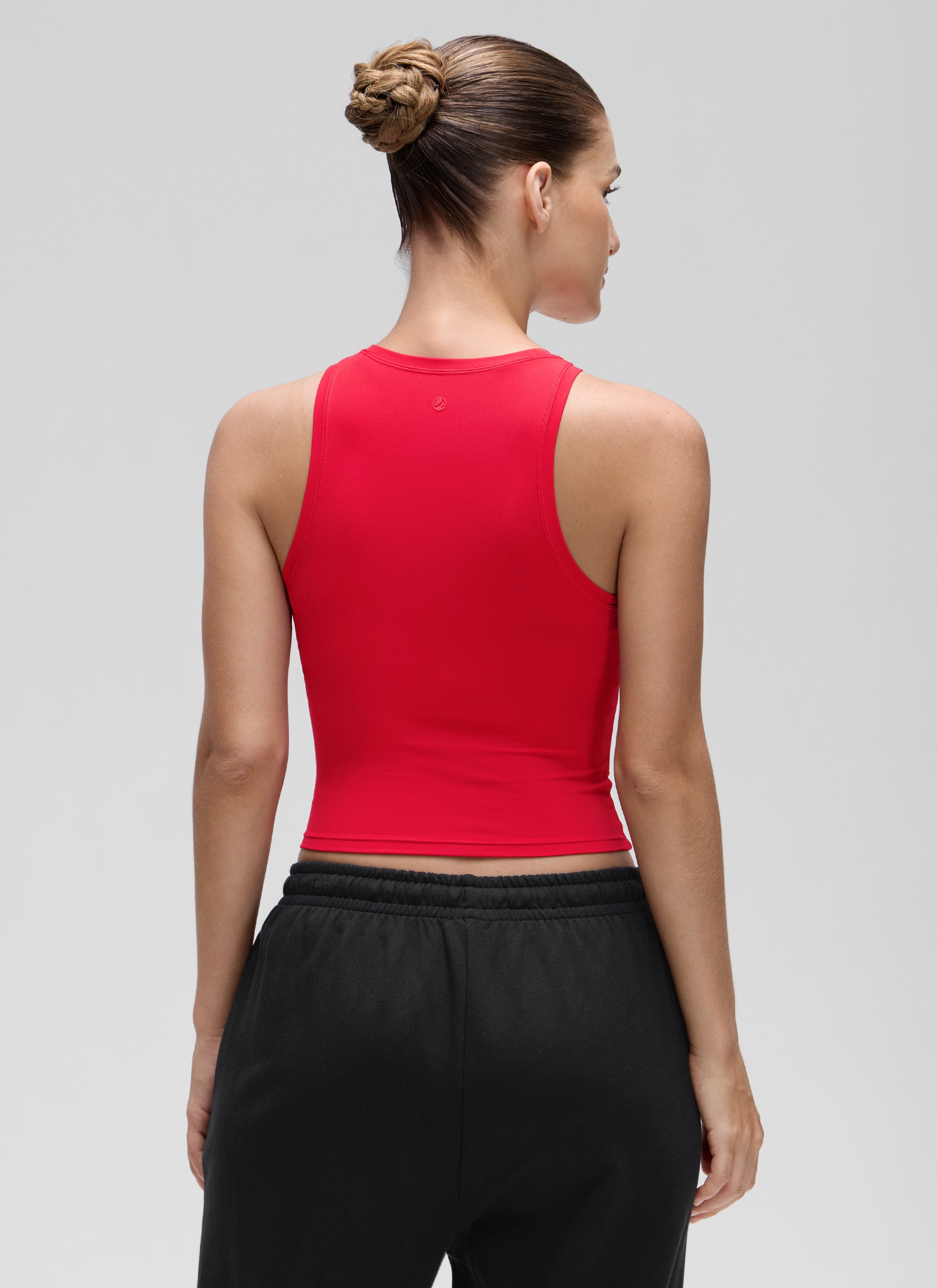CRZ YOGA Women High Neck Casual Double Lined Sleeveless Tanks Aurora Red @model_info:Jaynne