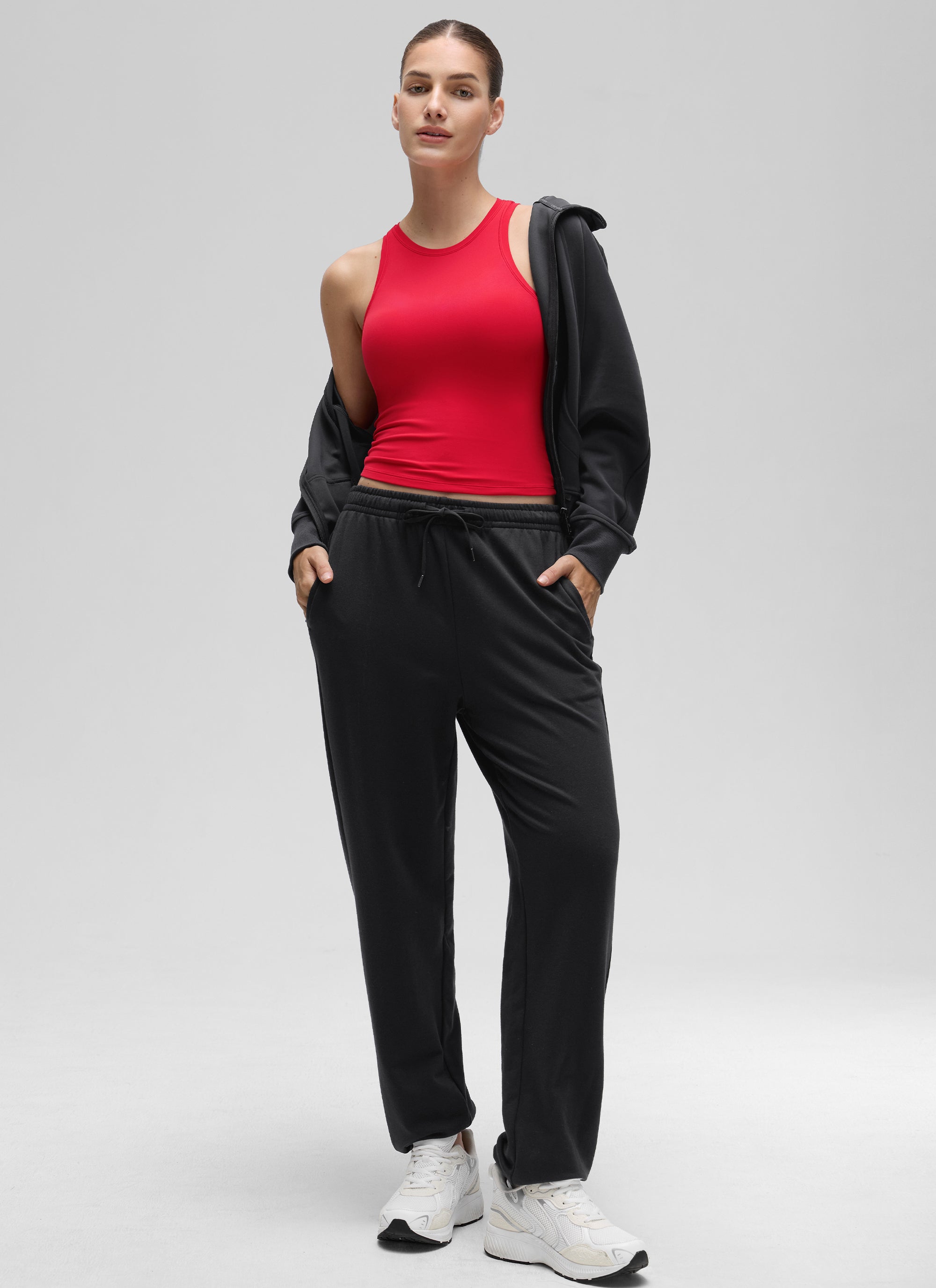 CRZ YOGA Women High Neck Casual Double Lined Sleeveless Tanks Aurora Red @model_info:Jaynne