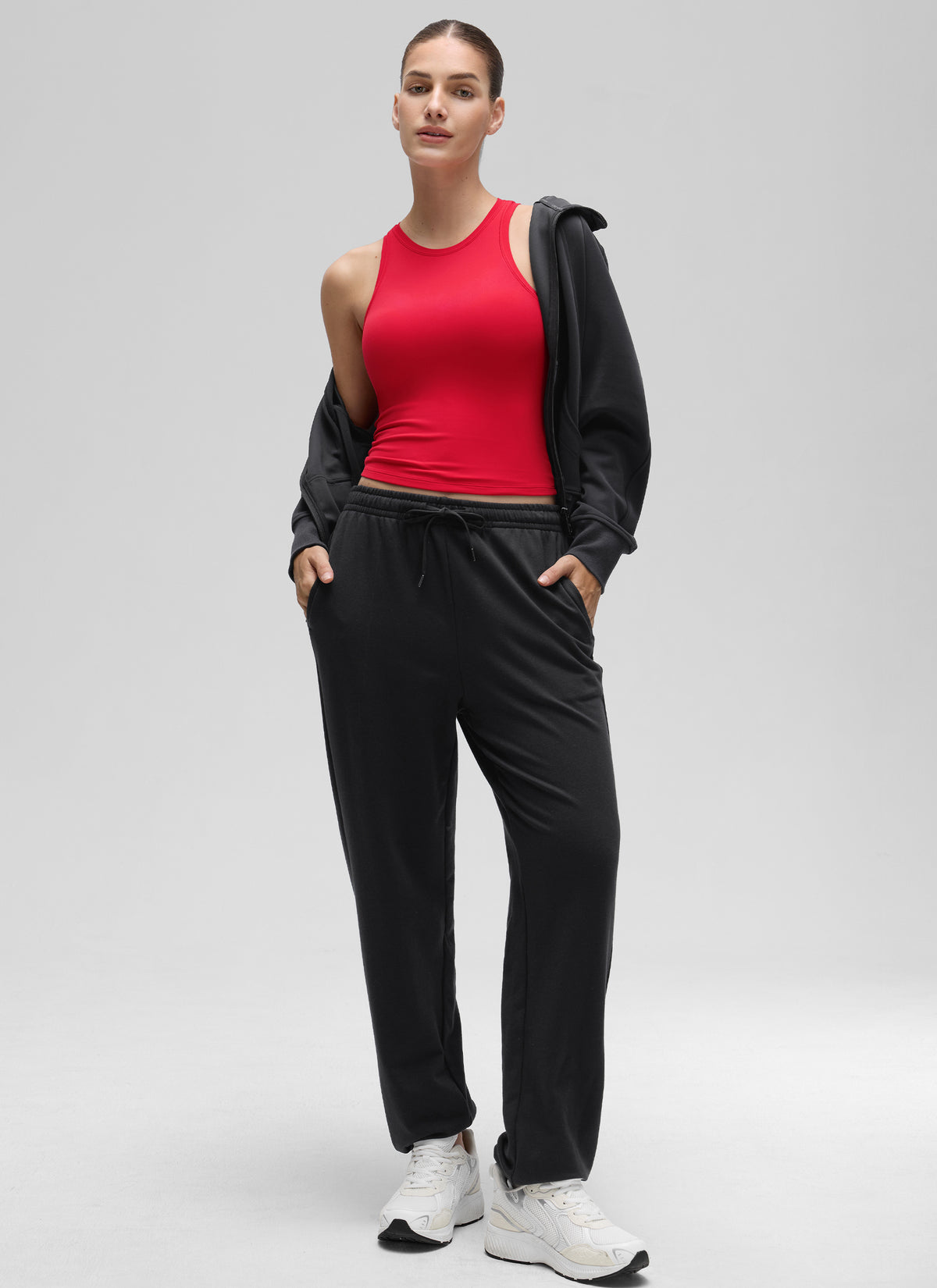 CRZ YOGA Women High Neck Casual Double Lined Sleeveless Tanks Aurora Red @model_info:Jaynne