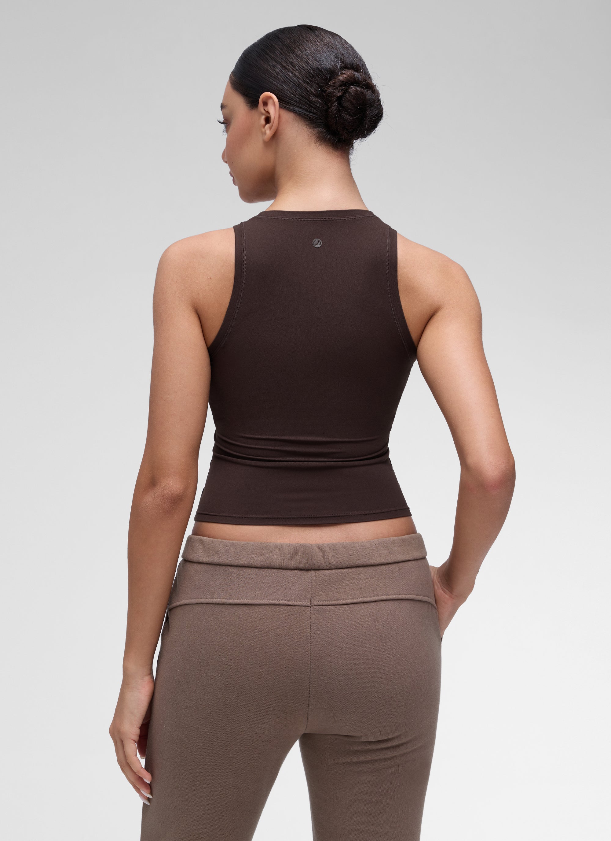 CRZ YOGA Women High Neck Casual Double Lined Sleeveless Tanks Hot Fudge Brown @model_info:Anano