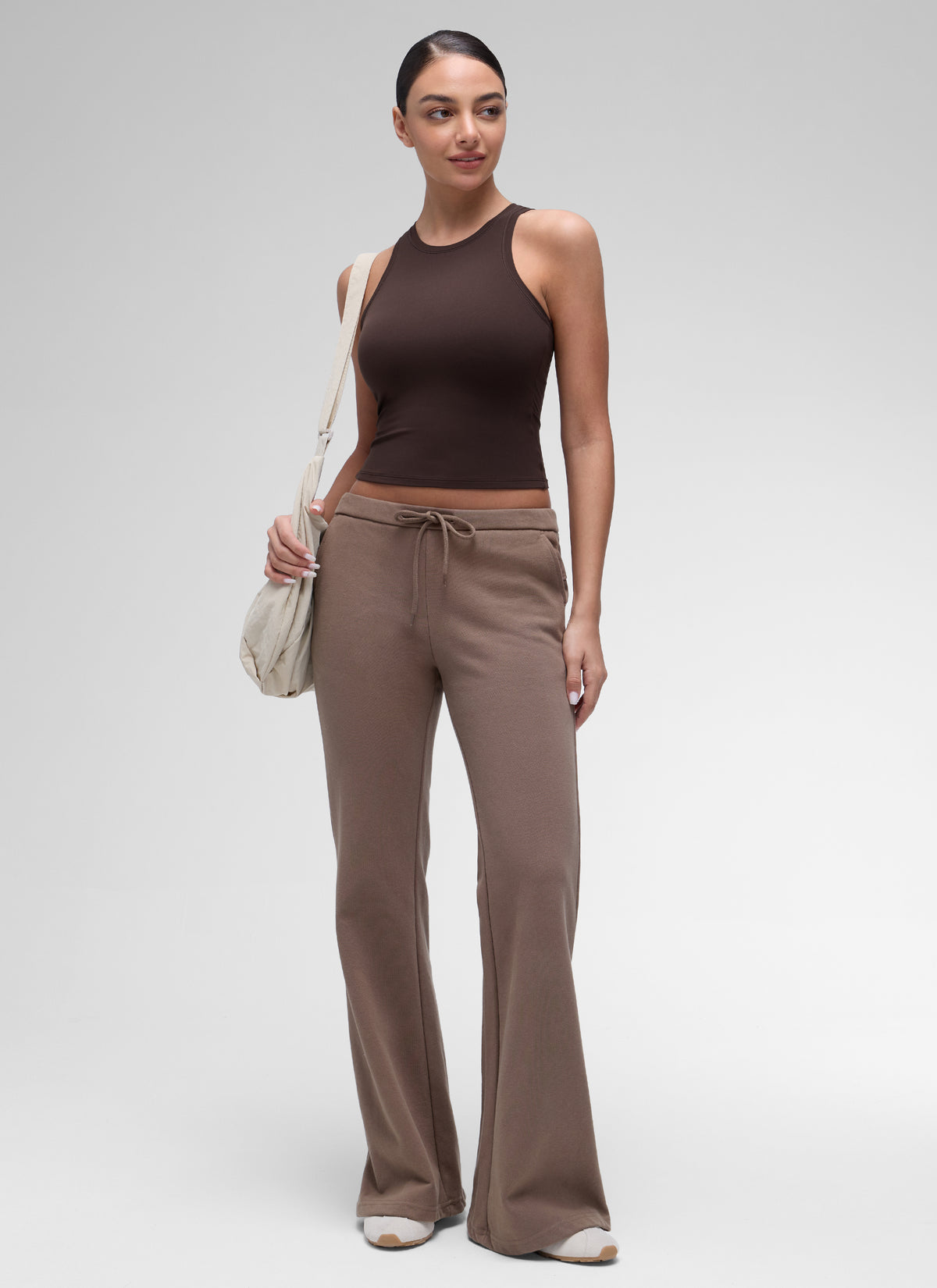 CRZ YOGA Women High Neck Casual Double Lined Sleeveless Tanks Hot Fudge Brown @model_info:Anano