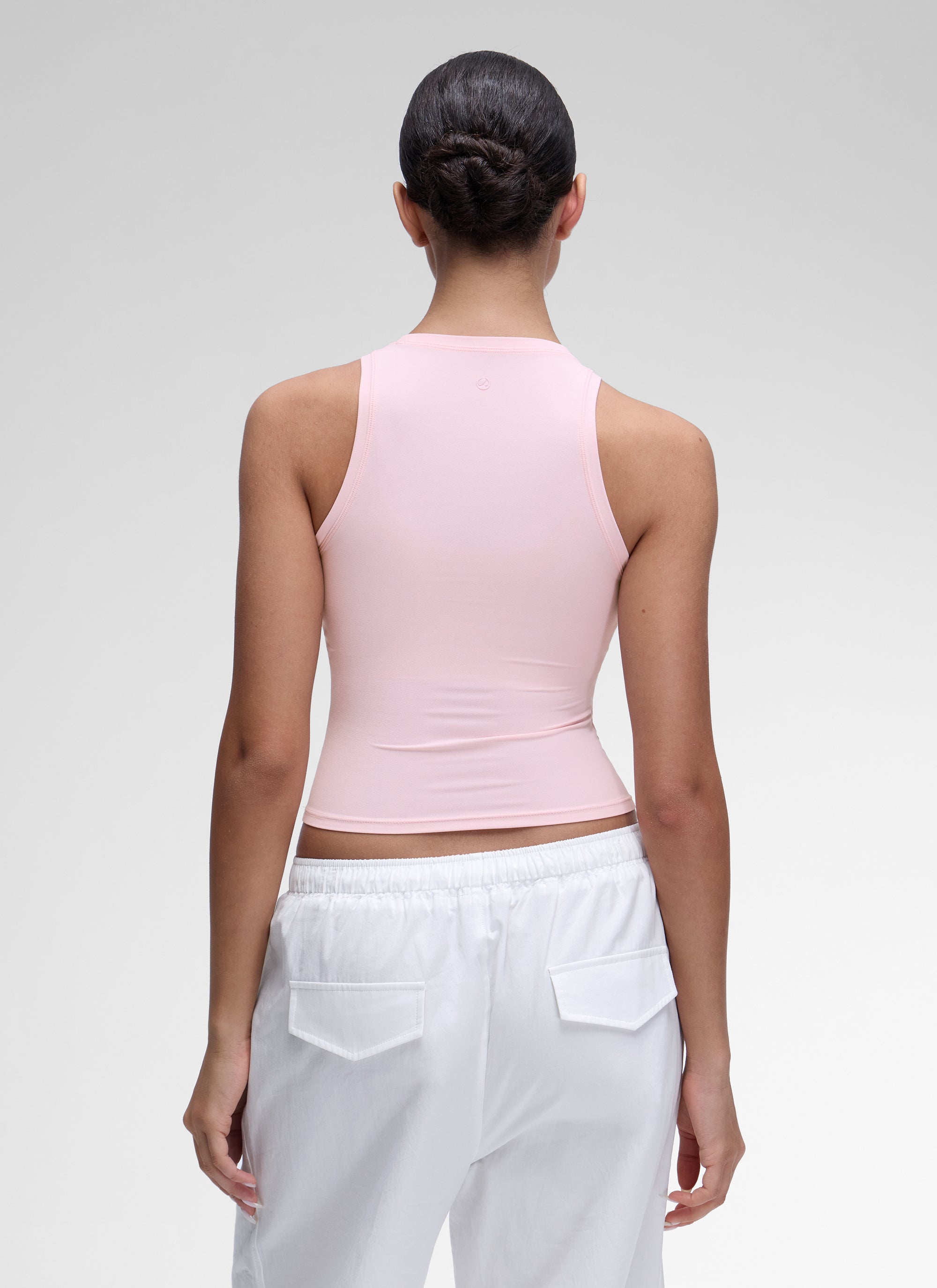 CRZ YOGA Women High Neck Casual Double Lined Sleeveless Tanks Strawberry Pink @model_info:Anano