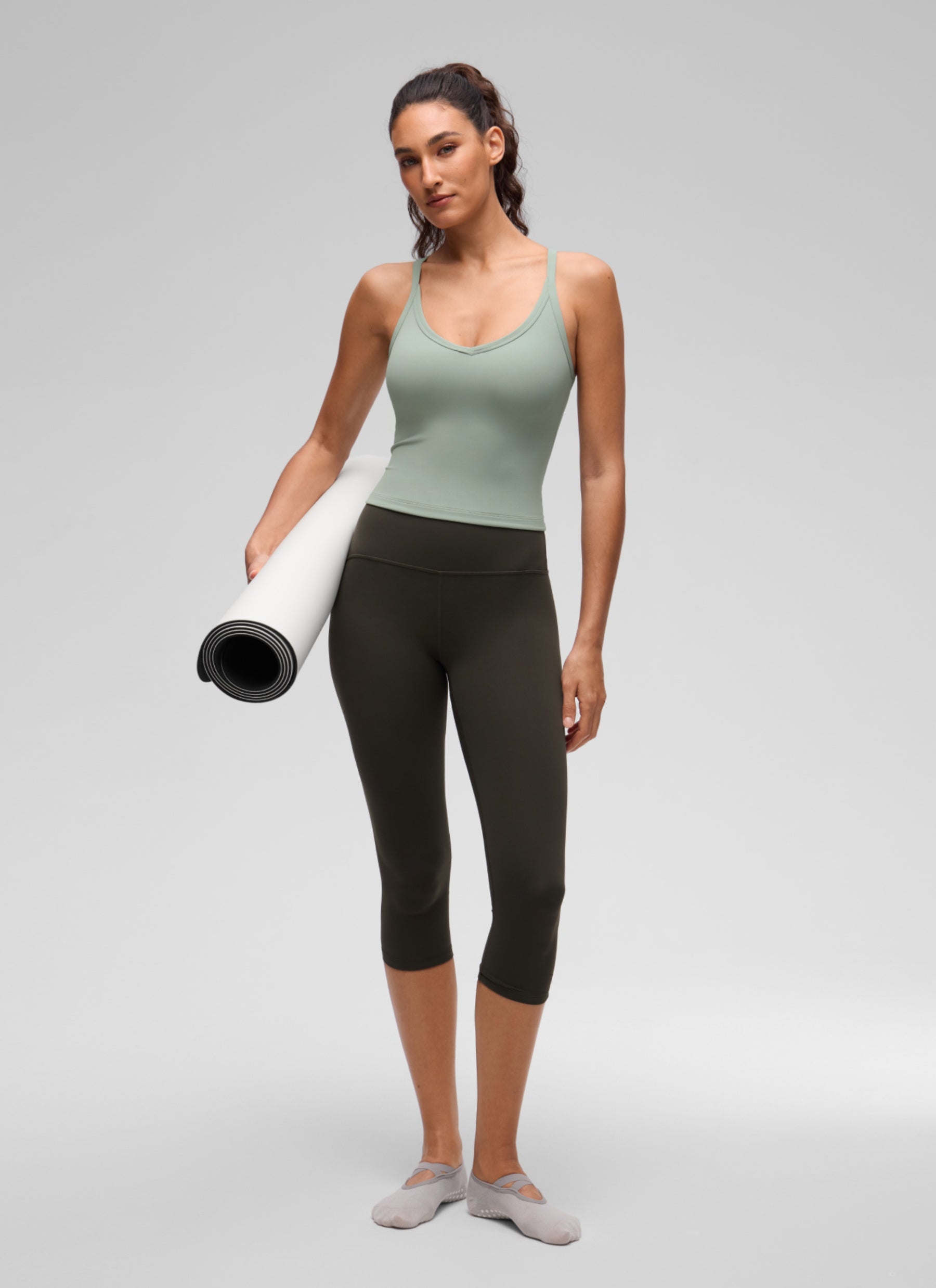 CRZ YOGA Women's Butterluxe Soft Double Lined V Neck Racerback Tanks Green Palm Court @model_info:V