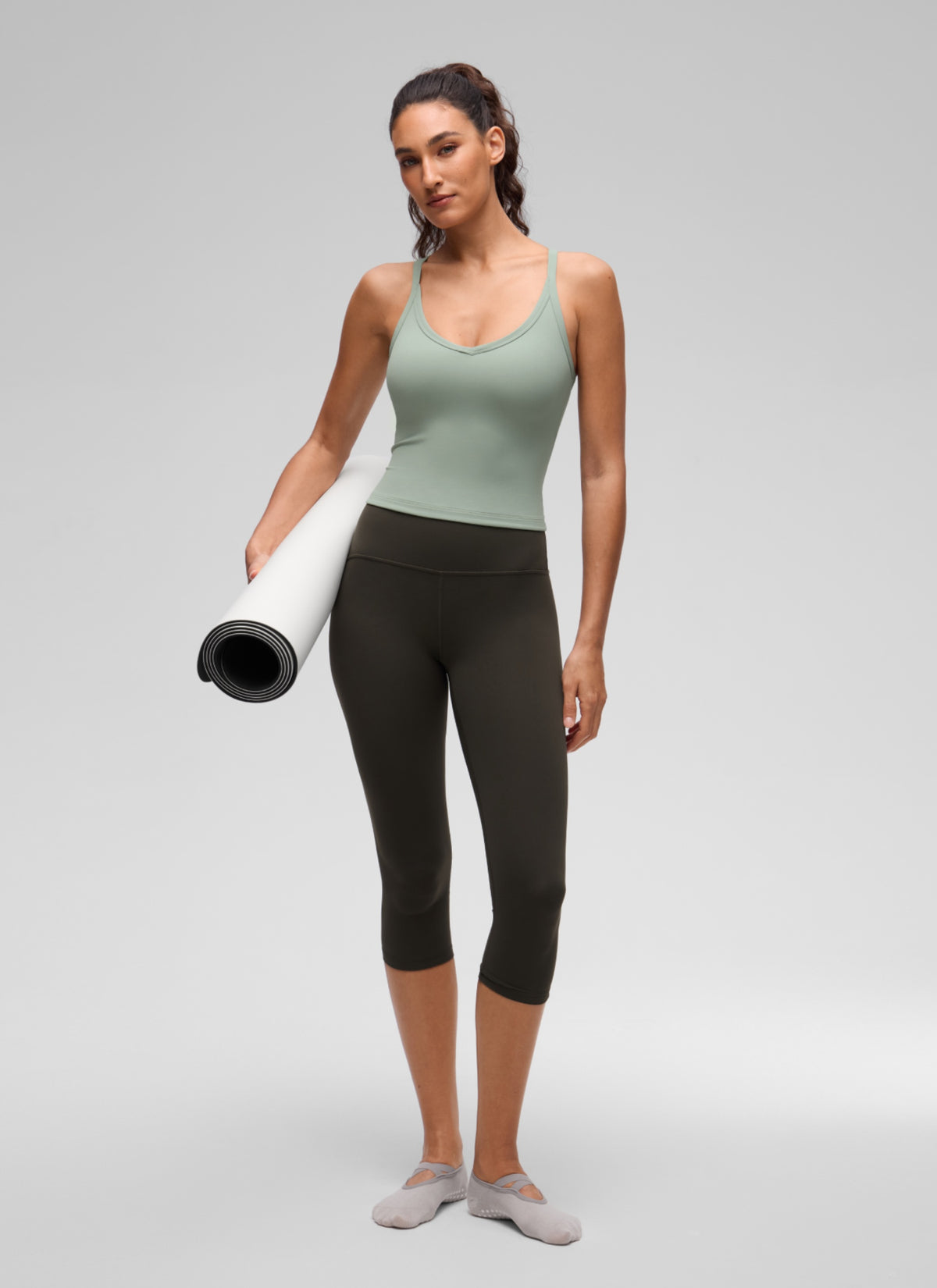 CRZ YOGA Women's Butterluxe Soft Double Lined V Neck Racerback Tanks Green Palm Court @model_info:V
