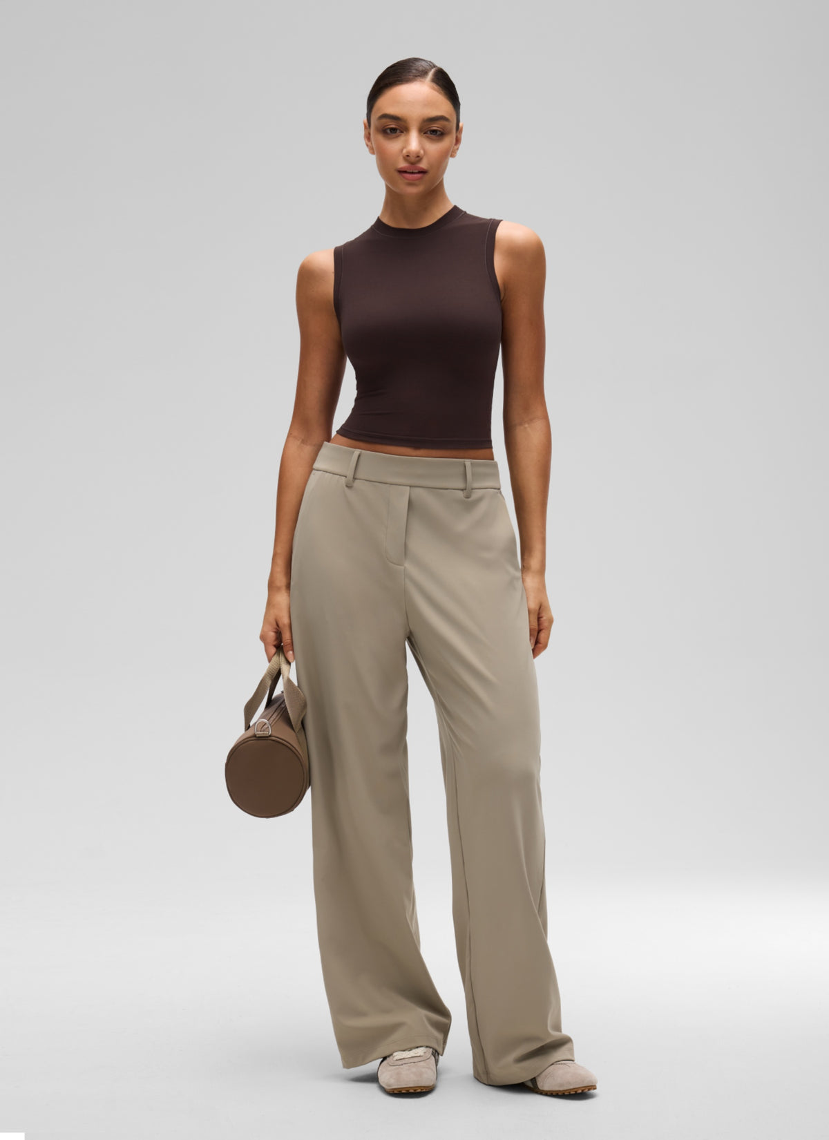 CRZ YOGA Women's Softembrace Casual Crop High Neck Tight Crewneck Tank Hot Fudge Brown @model_info:A