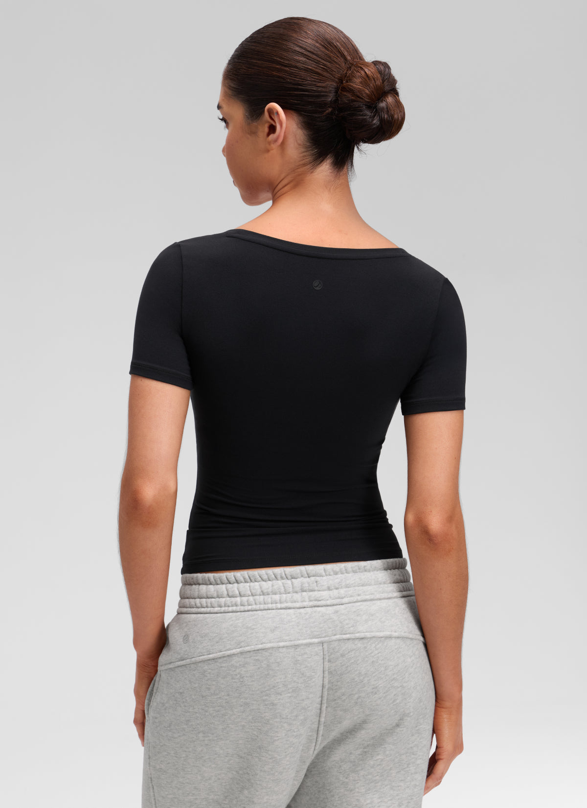 CRZ YOGA Women's Softembrace Casual U Neck Tight Fit Short Sleeve Black @model_info:Marcela