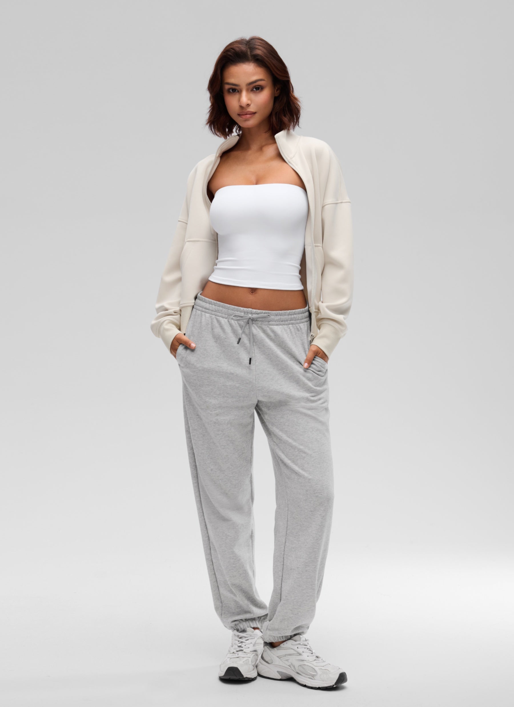 CRZ YOGA Women's Softembrace Casual Double Lined Crop Strapless Top White @model_info:T