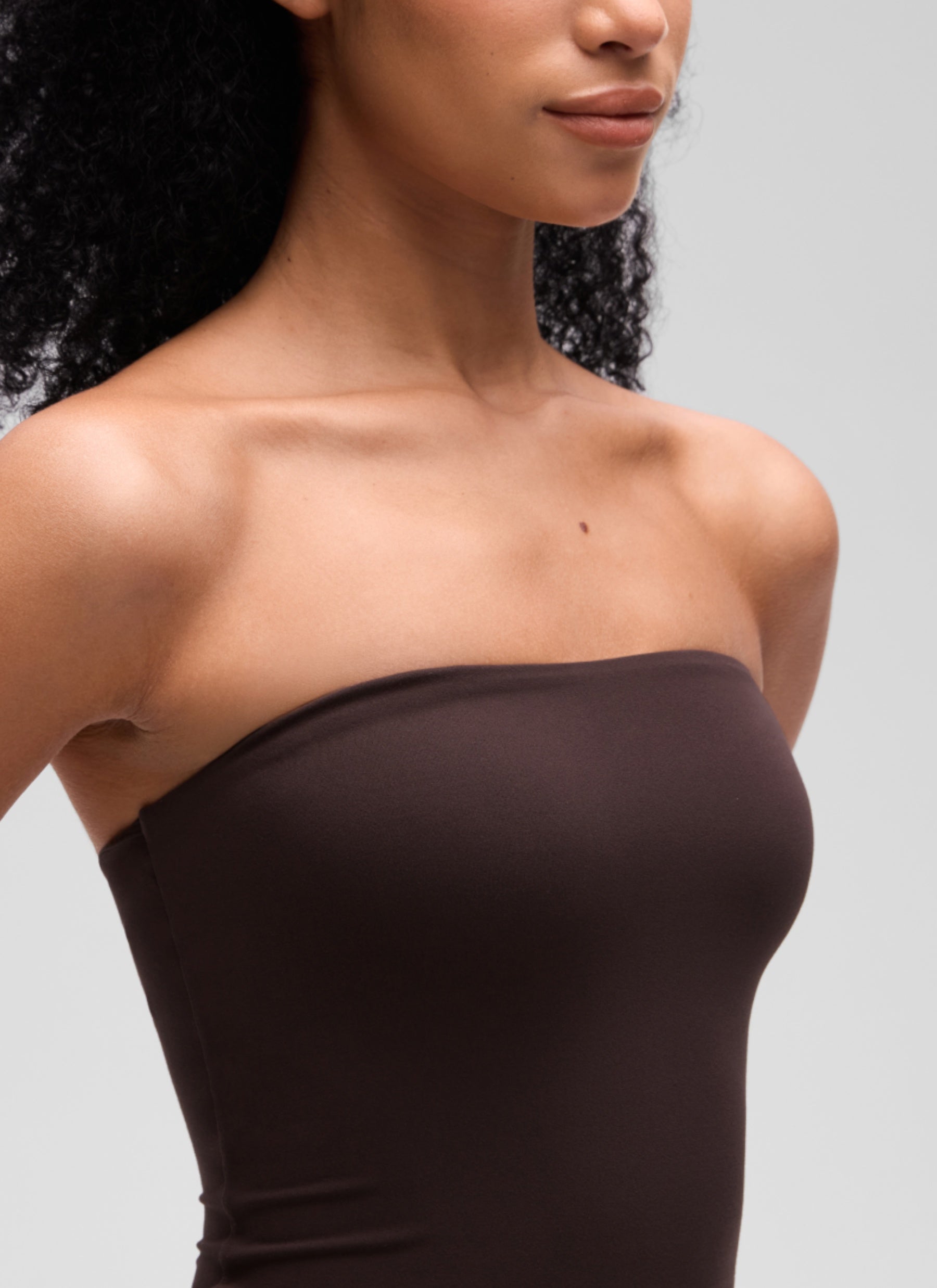 CRZ YOGA Women's Softembrace Casual Double Lined Crop Strapless Top Hot Fudge Brown @model_info:S