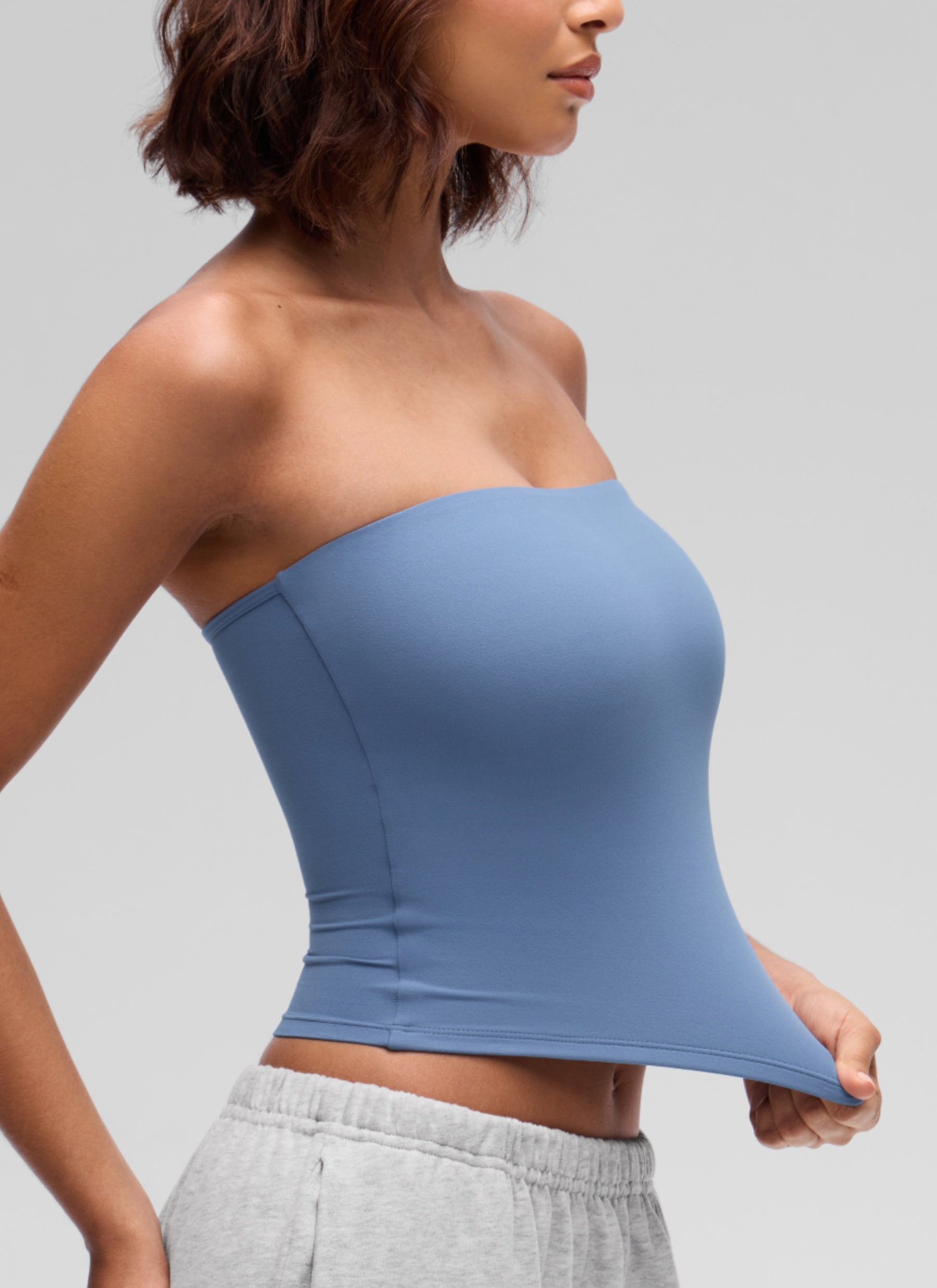 CRZ YOGA Women's Softembrace Casual Double Lined Crop Strapless Top Oasis Blue @model_info:T