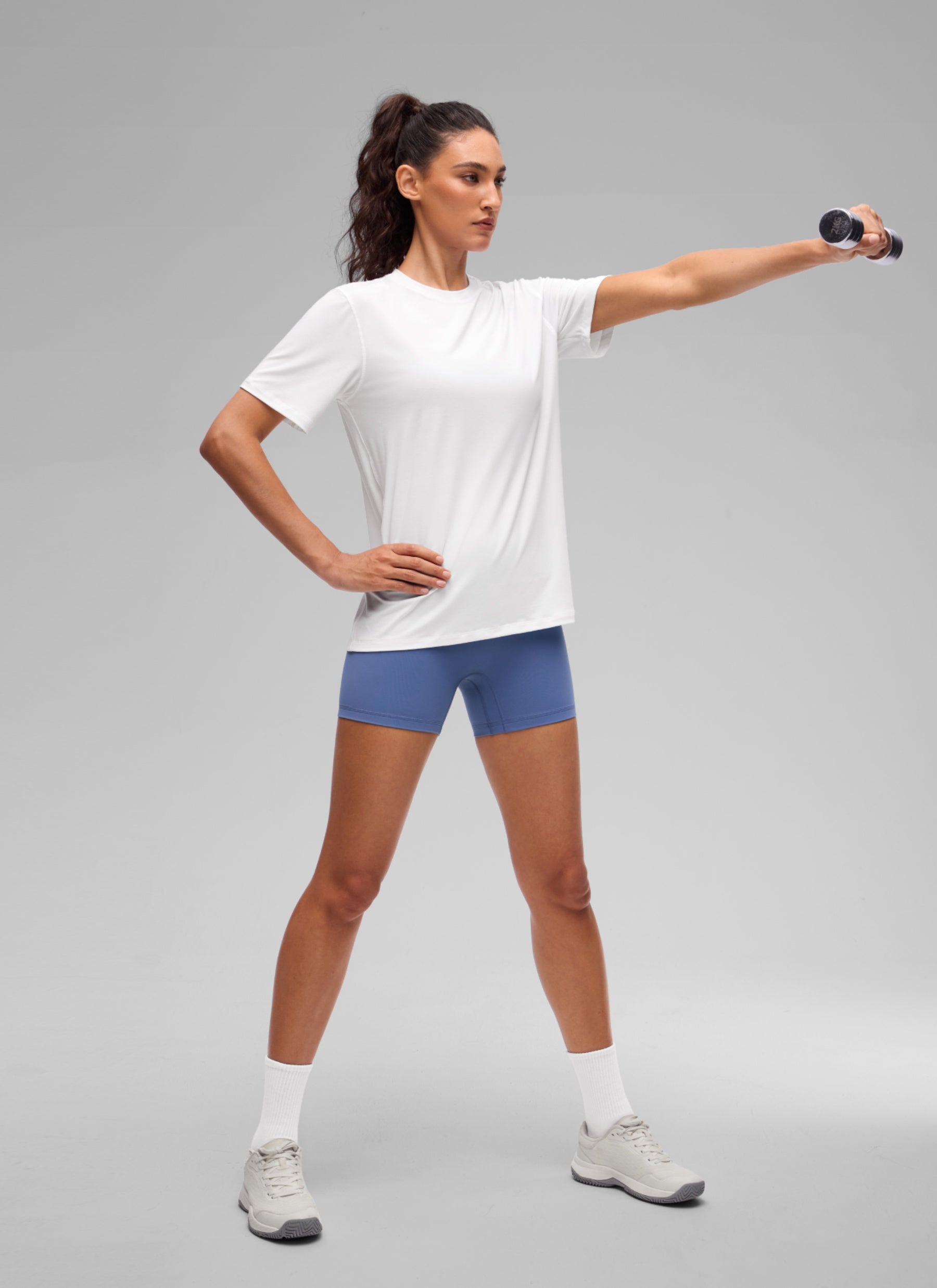 CRZ YOGA Women's Quick Dry Crewneck Relaxed Fit Short Sleeve White @model_info:V
