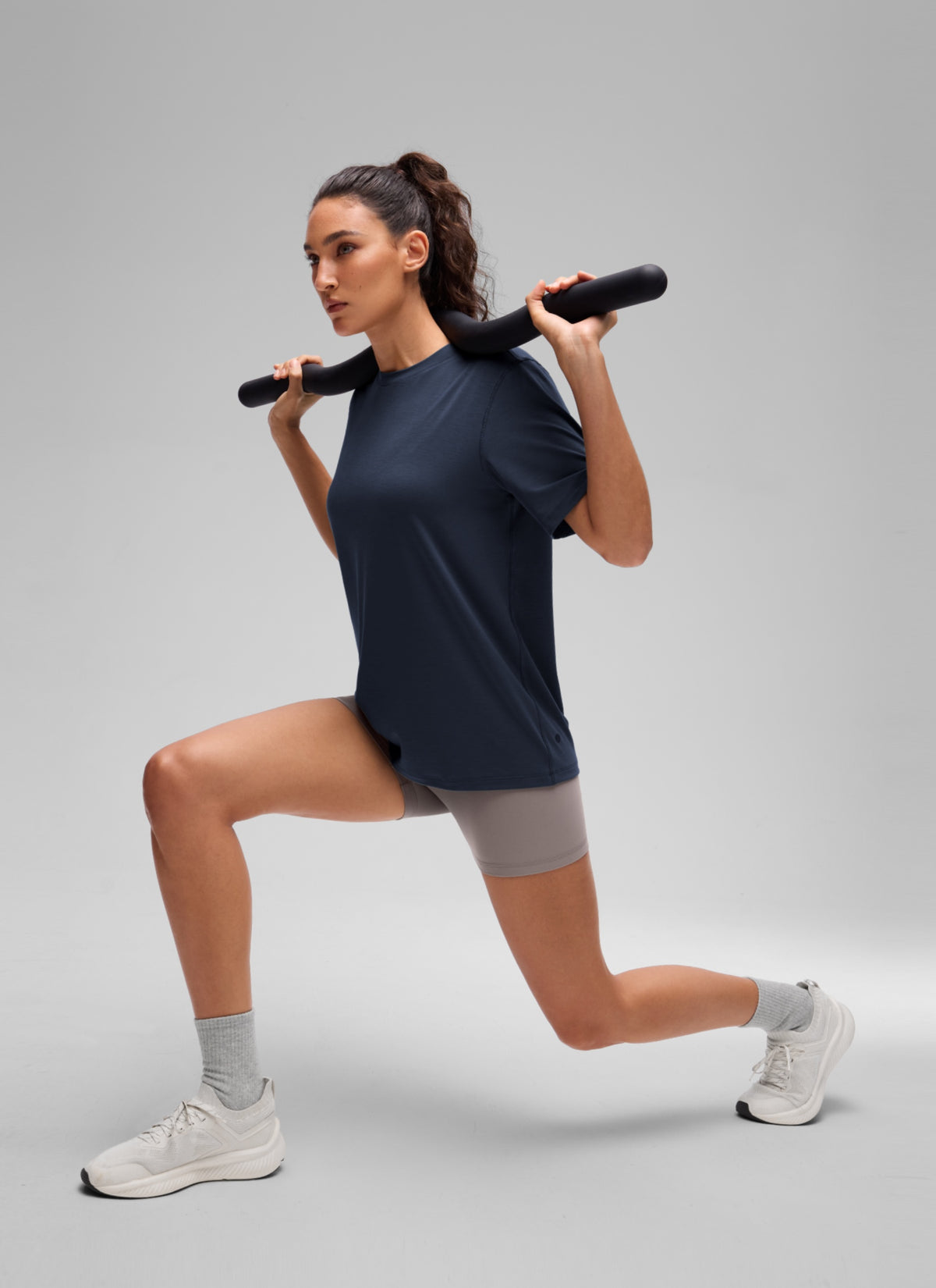CRZ YOGA Women's Quick Dry Crewneck Relaxed Fit Short Sleeve Club Blue @model_info:V