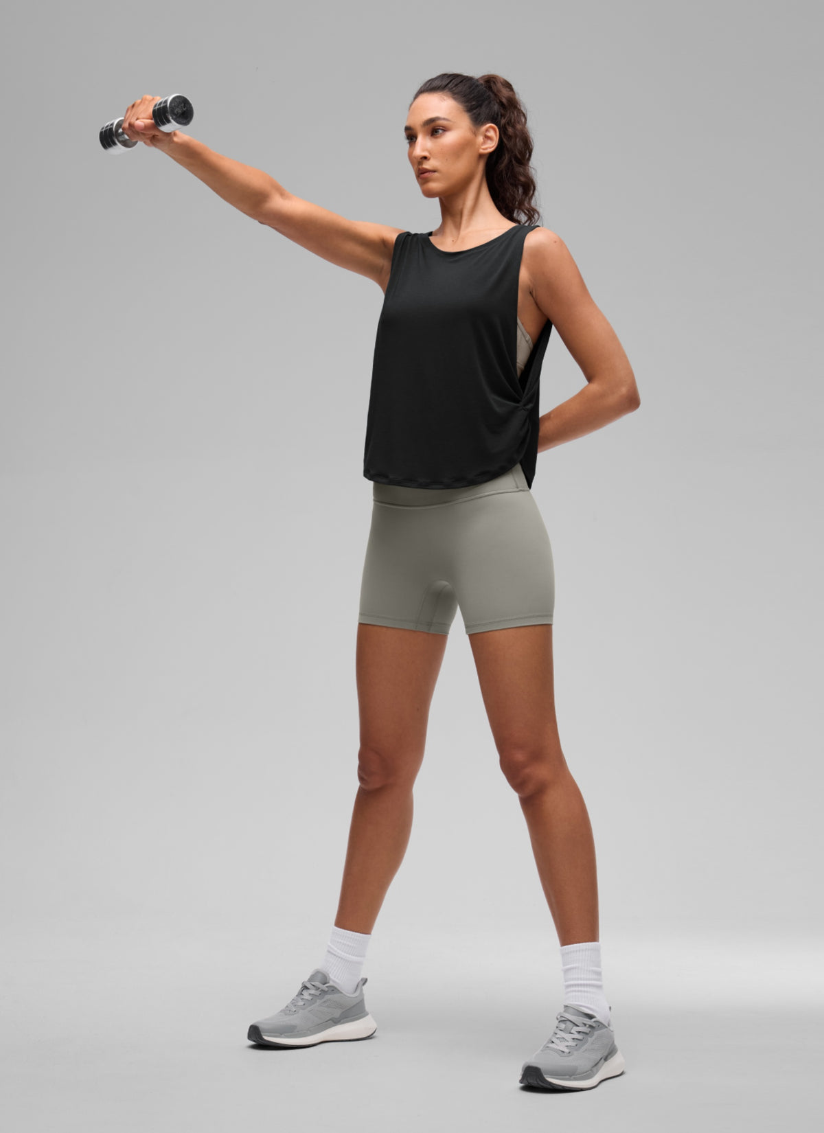 CRZ YOGA Women's Workout Quick Dry Crewneck Waist Length Relaxed Fit Tank Black @model_info:V