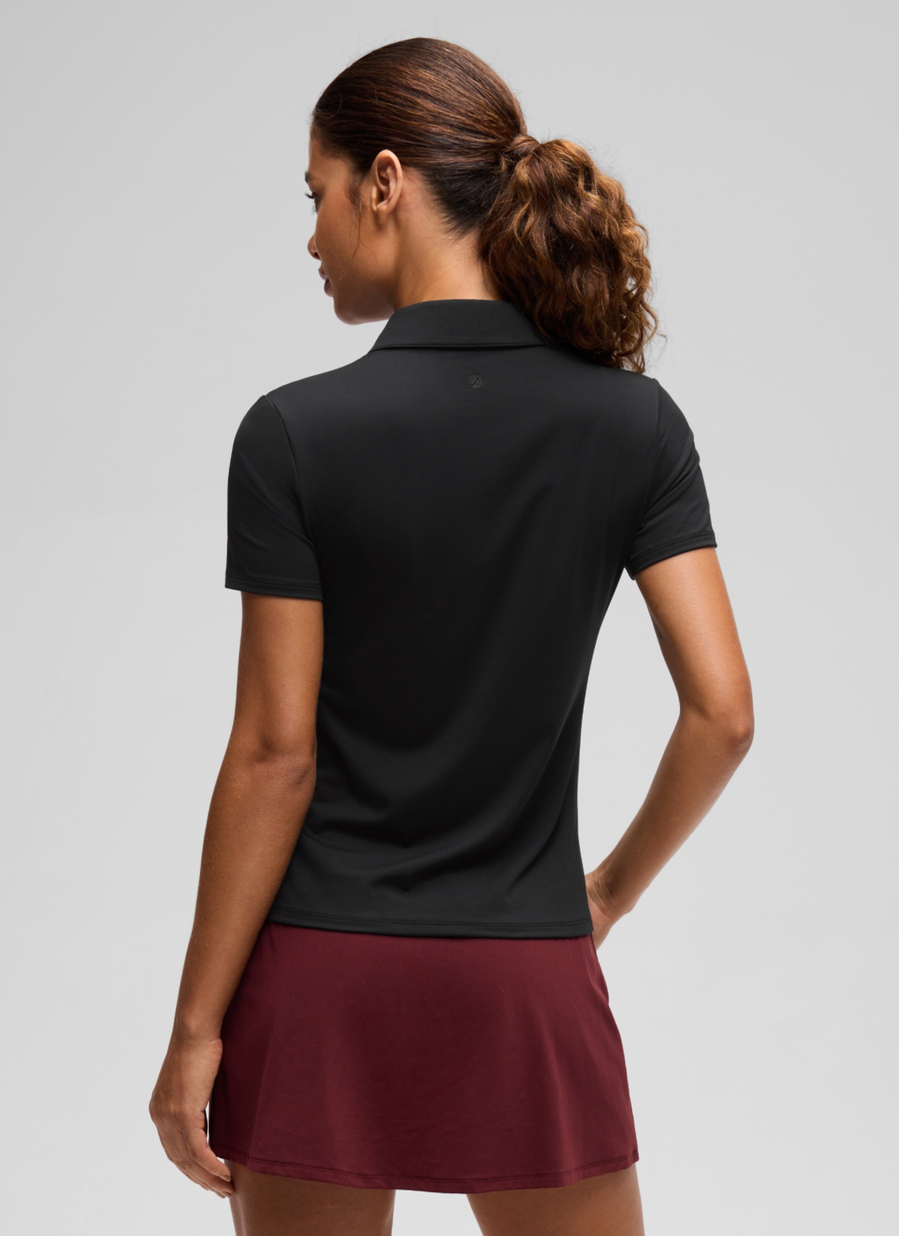 CRZ YOGA Women's Golf Tennis Hip Length Polo Slim Fit Short Sleeve Black @model_info:J