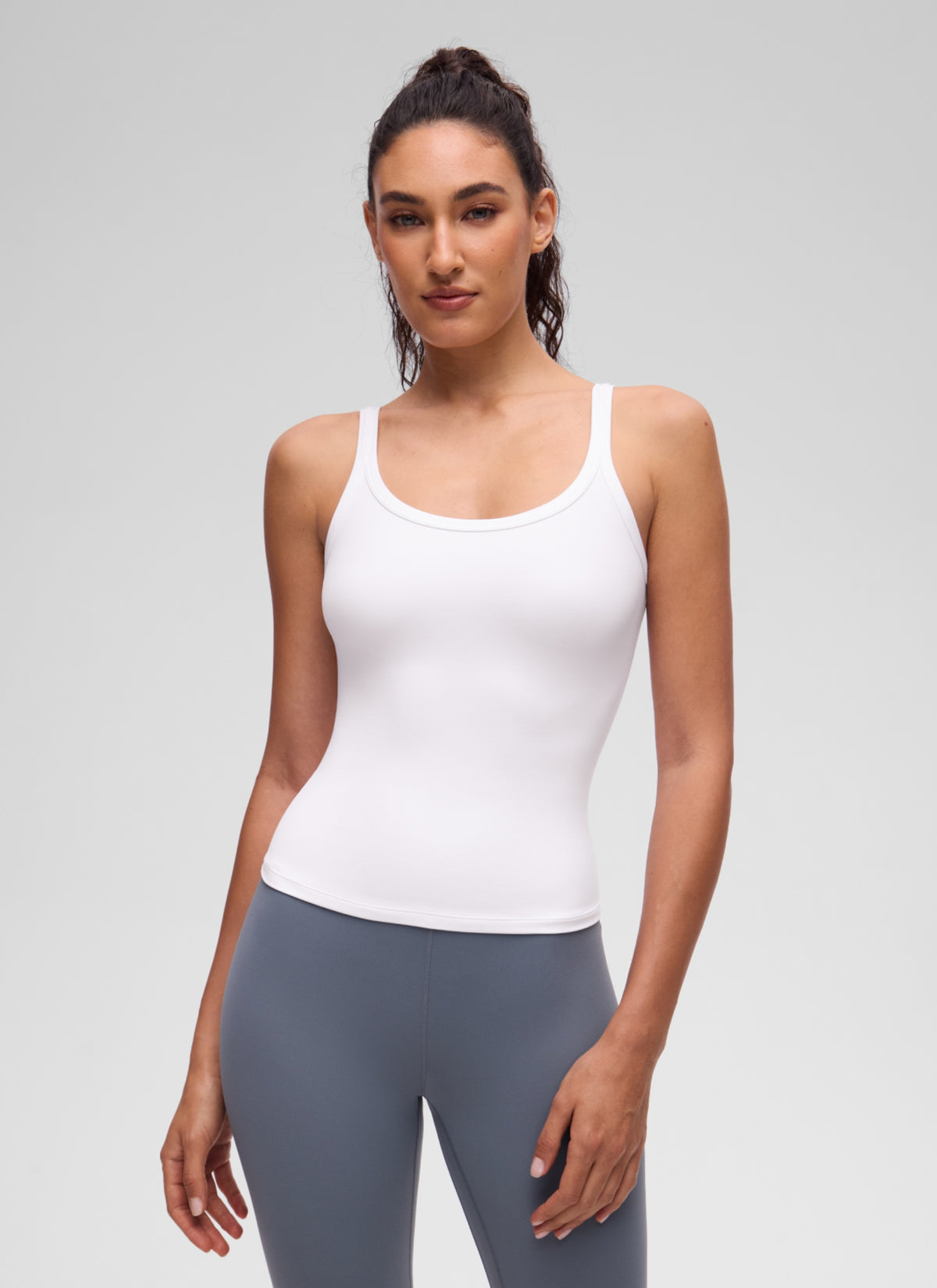 CRZ YOGA Women's Butterluxe Yoga Waist Length U Back Cami Tank White @model_info:V