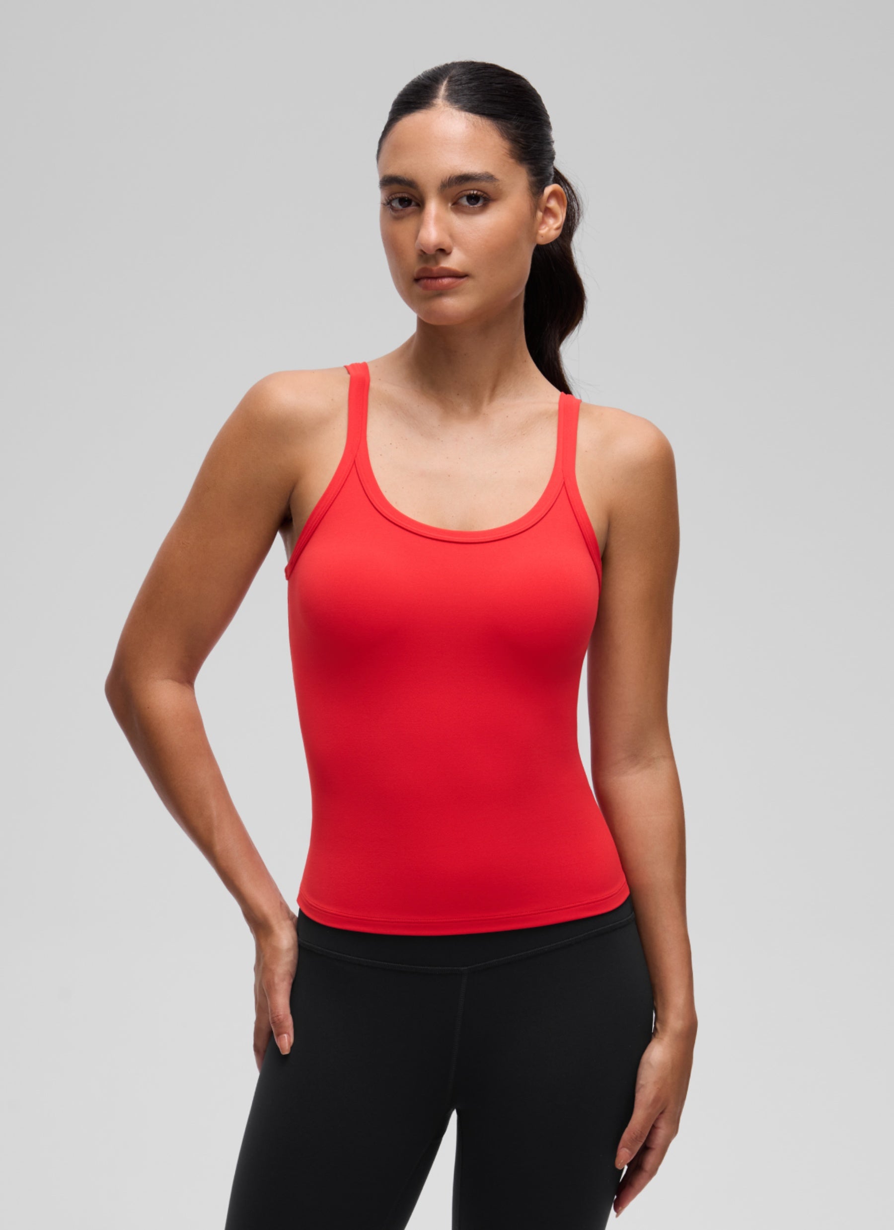CRZ YOGA Women's Butterluxe Yoga Waist Length U Back Cami Tank Deep Red @model_info:A