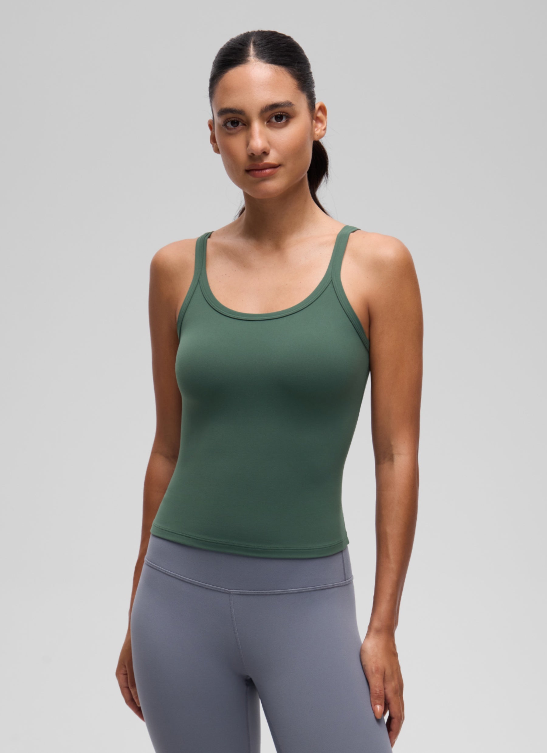 CRZ YOGA Women's Butterluxe Yoga Waist Length U Back Cami Tank Dark Forest Green @model_info:A