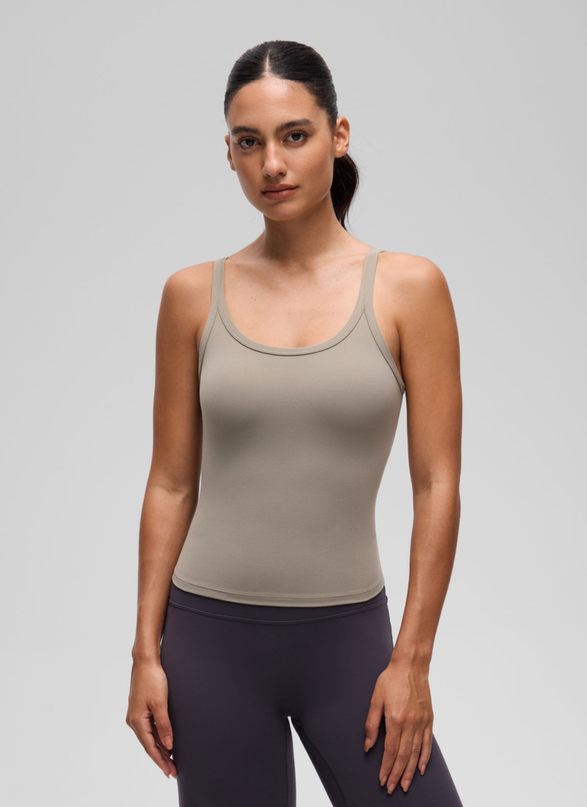 CRZ YOGA Women's Butterluxe Yoga Waist Length U Back Cami Tank Warm Ash Grey @model_info:A