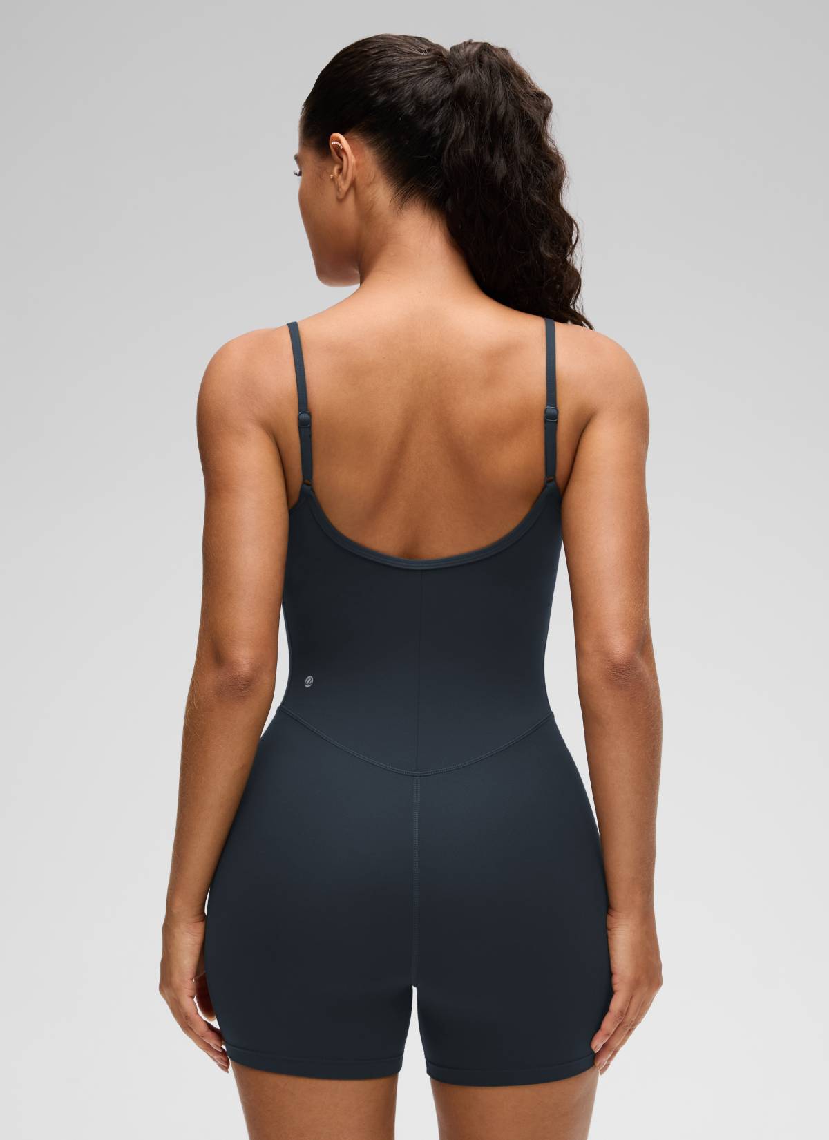 CRZ YOGA Women's Yoga Tight Fit Romper Shorts Bodysuit Jumpsuits True Navy @model_info:Carol