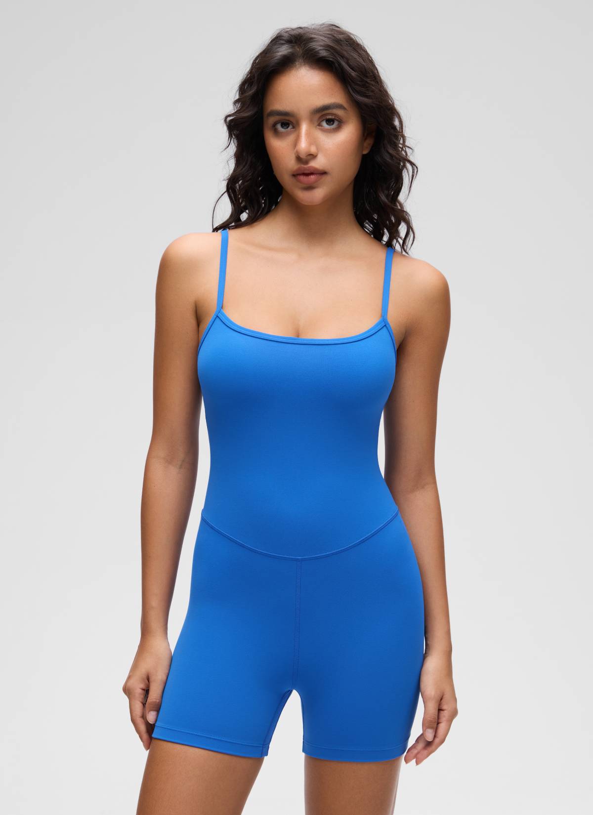 CRZ YOGA Women's Yoga Tight Fit Romper Shorts Bodysuit Jumpsuits Sparkle Blue @model_info:Liss