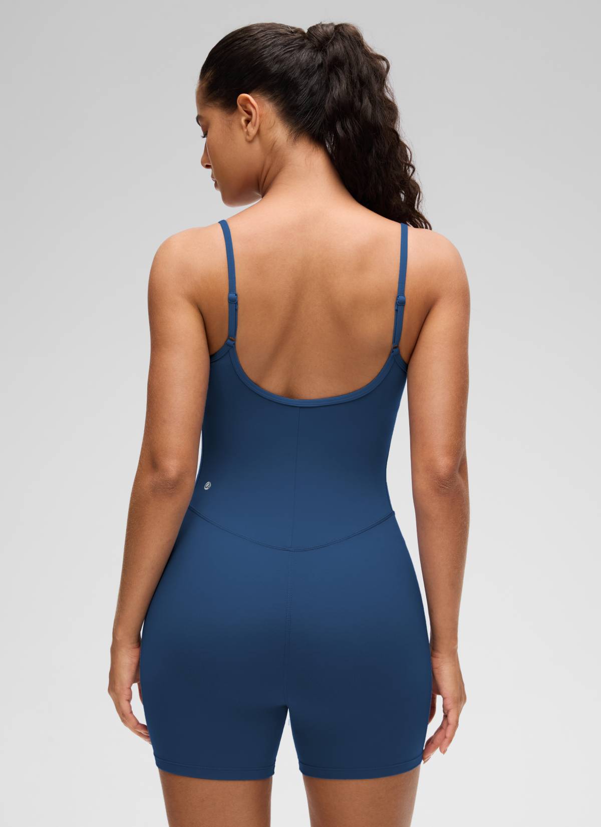 CRZ YOGA Women's Yoga Tight Fit Romper Shorts Bodysuit Jumpsuits French Navy @model_info:Carol