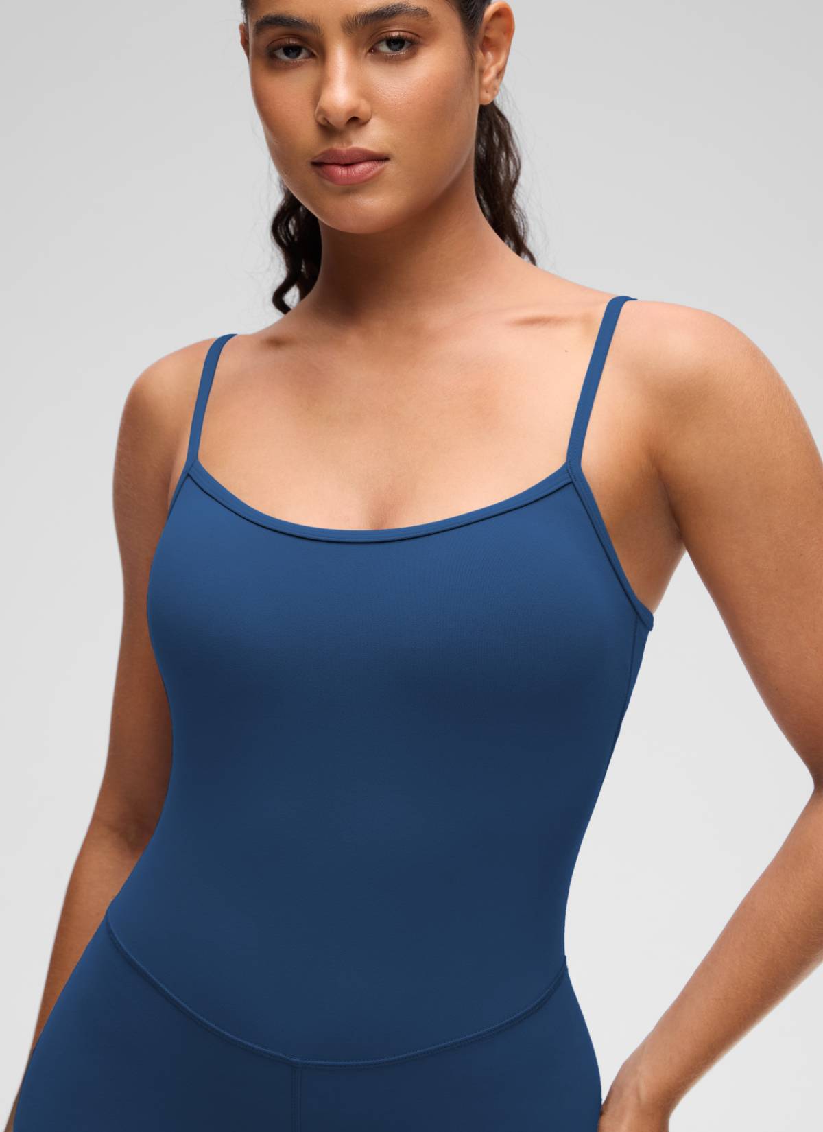 CRZ YOGA Women's Yoga Tight Fit Romper Shorts Bodysuit Jumpsuits French Navy @model_info:Carol