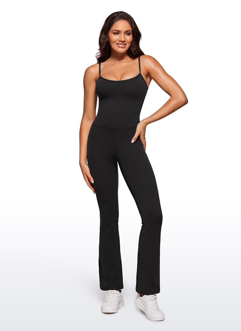 CRZ YOGA Women's Yoga Tight Fit Flare Jumpsuits Build-in Bra Bodysuits Black @model_info:CE
