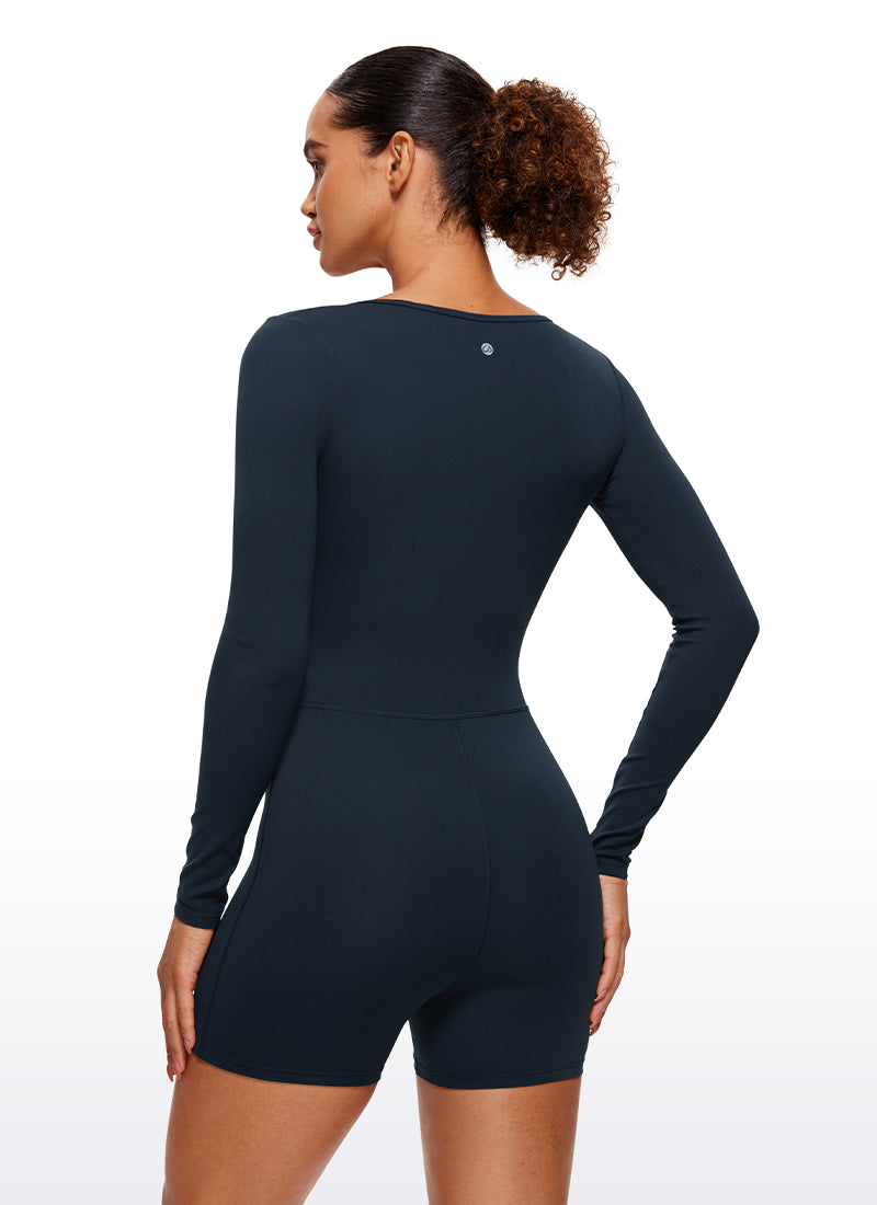 CRZ YOGA Women's Casual Yoga Long Sleeve Scoop Neck Athletic Rompers True Navy @model_info:T