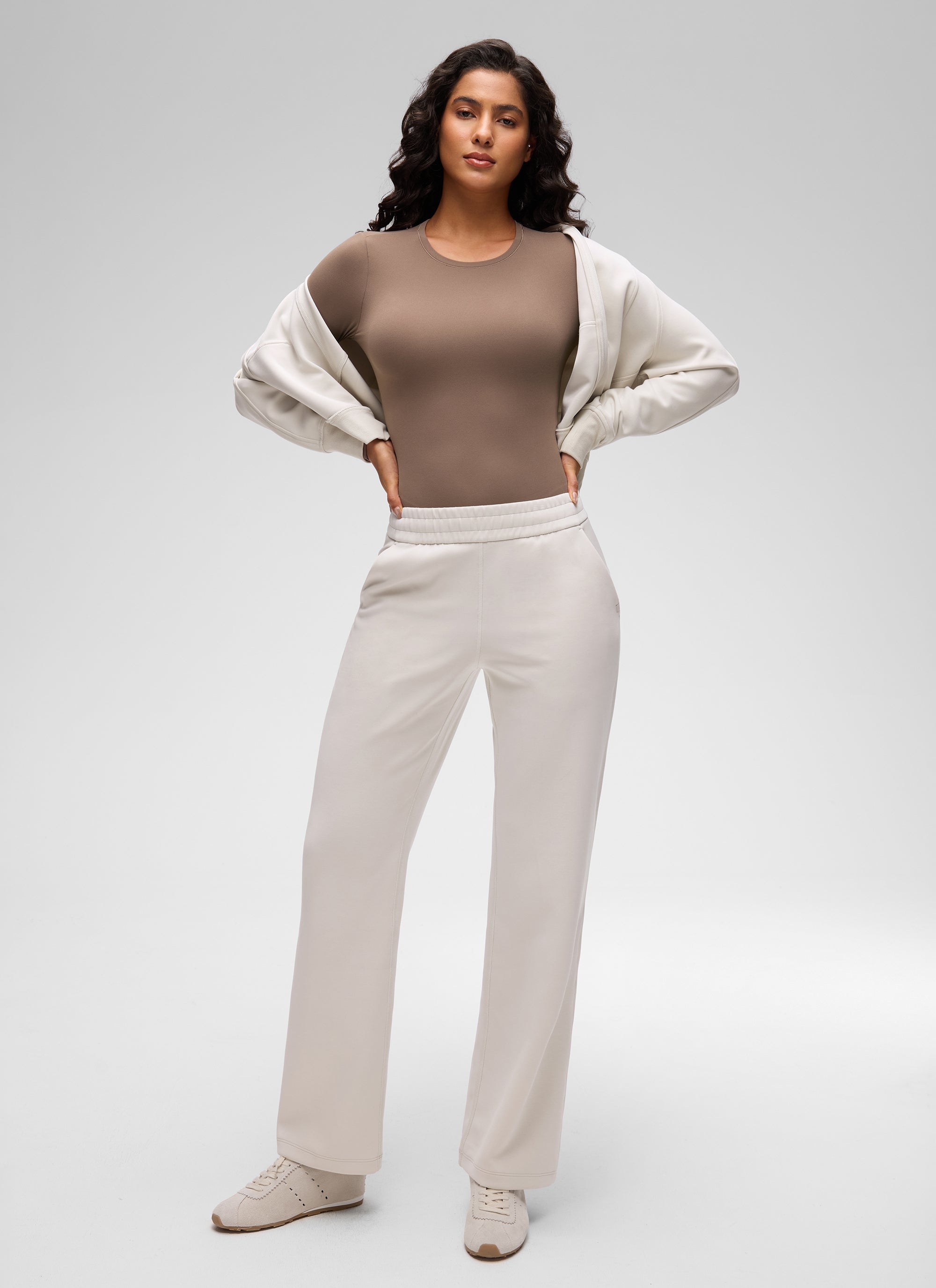 CRZ YOGA Women's Softembrace Casual Scoop Neck Tight Fit Bodysuit Brown Purple @model_info:Carol