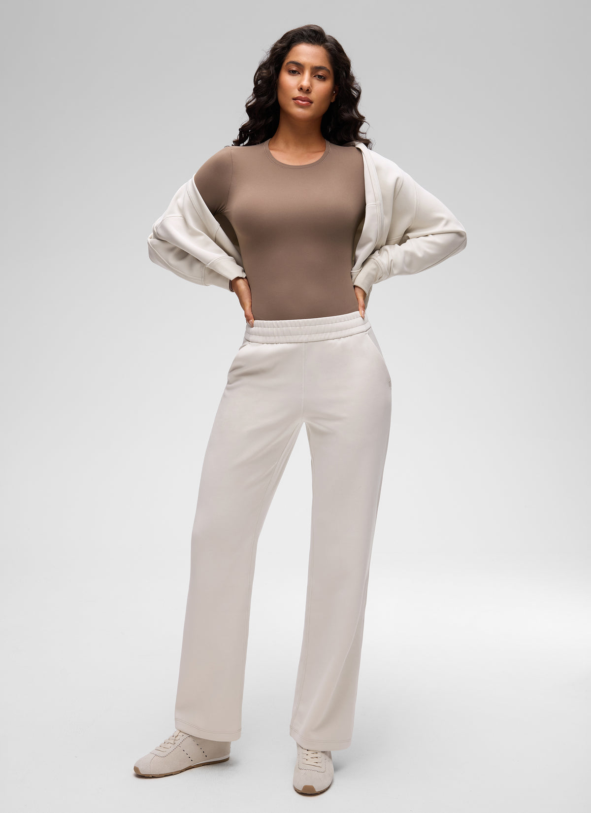 CRZ YOGA Women's Softembrace Casual Scoop Neck Tight Fit Bodysuit Brown Purple @model_info:Carol