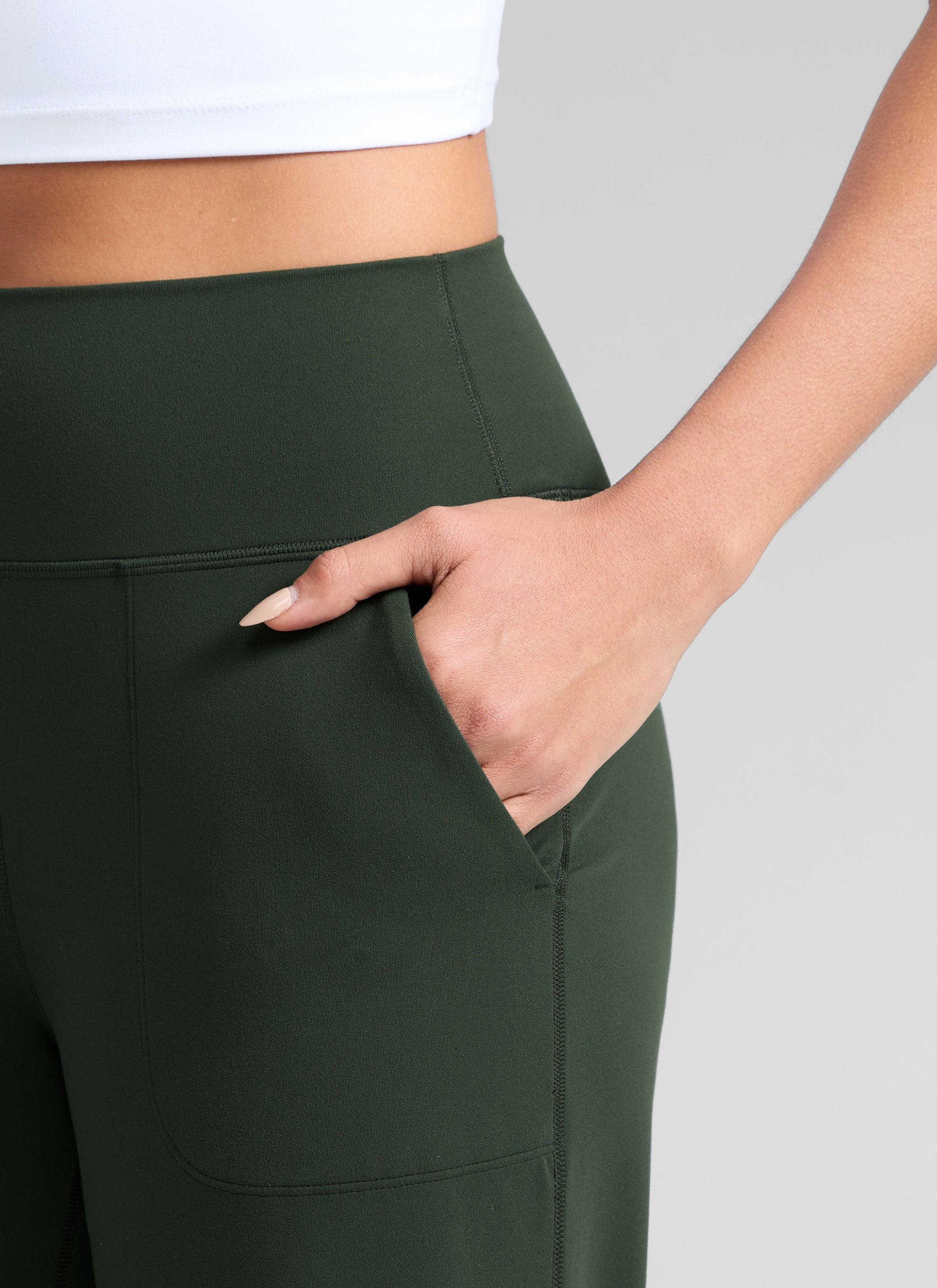 CRZ YOGA Women's Butterlift High Waisted Wide Leg Pants with Pockets Legend Green @model_info:Dany