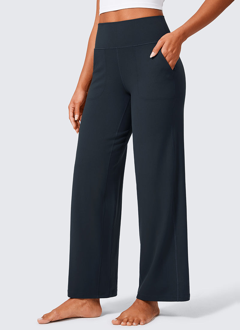 CRZ YOGA Women's Butterlift High Waisted Wide Leg Pants with Pockets True Navy @model_info:Crystal