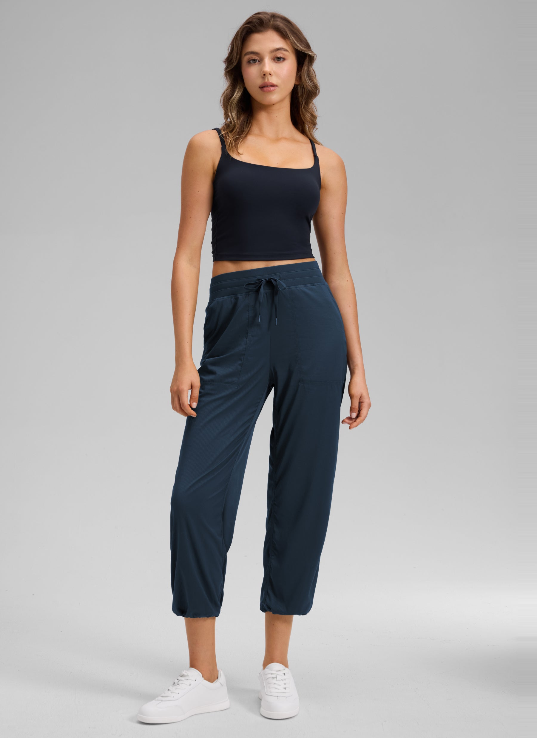 CRZ YOGA Women's Lightweight Drawstring Pocket Straight Leg Pant 24 Ink Blue @model_info:K