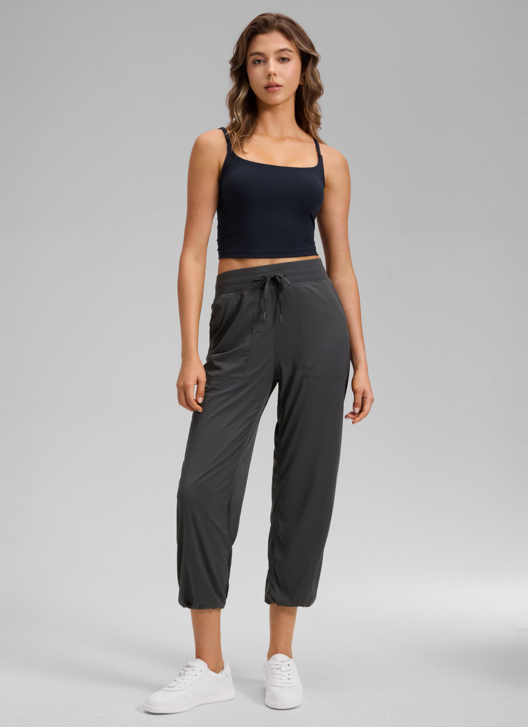 CRZ YOGA Women's Lightweight Drawstring Pocket Straight Leg Pant 24 Ink Gray @model_info:K