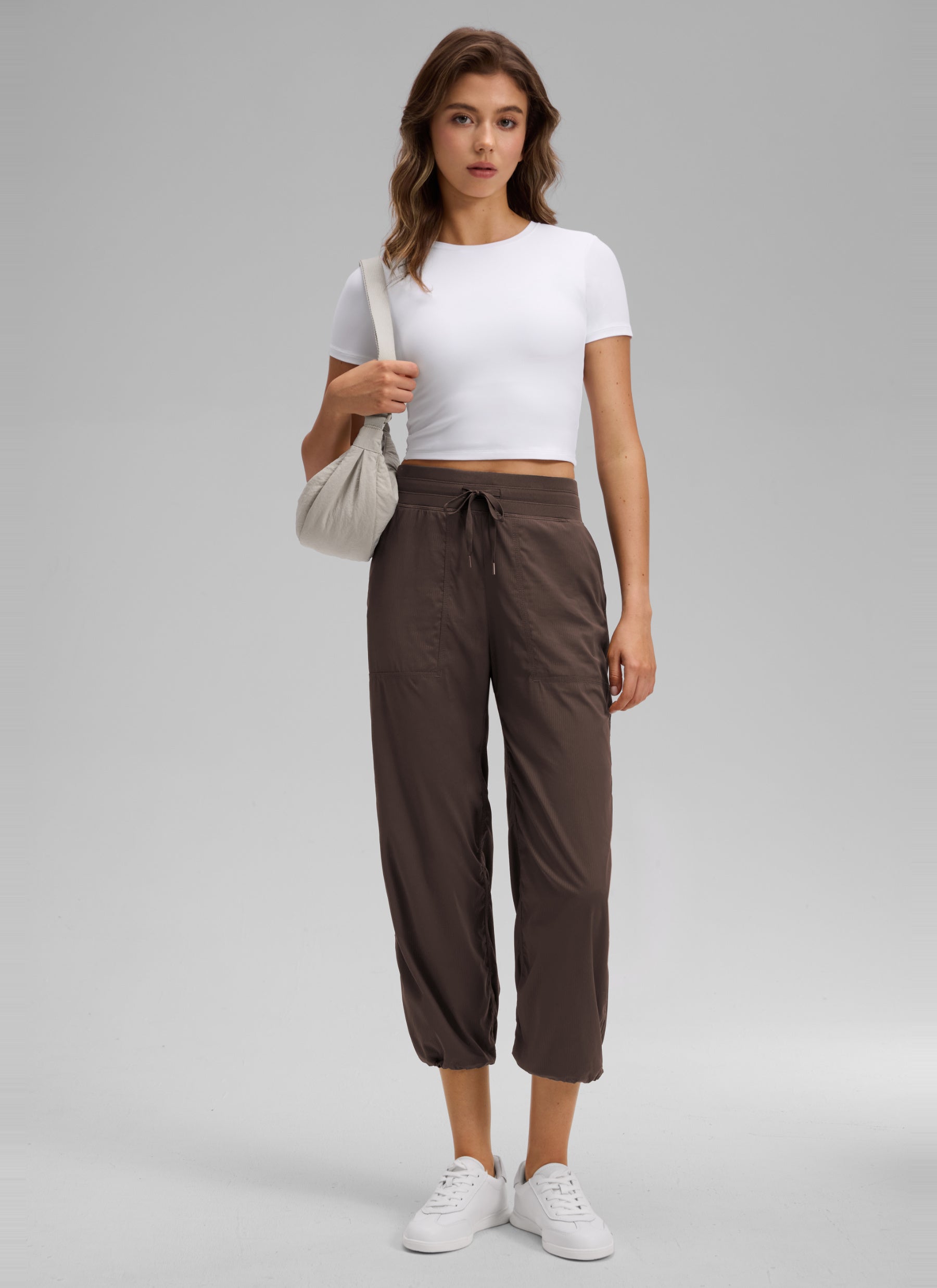 CRZ YOGA Women's Lightweight Drawstring Pocket Straight Leg Pant 24 Hot Fudge Brown @model_info:K