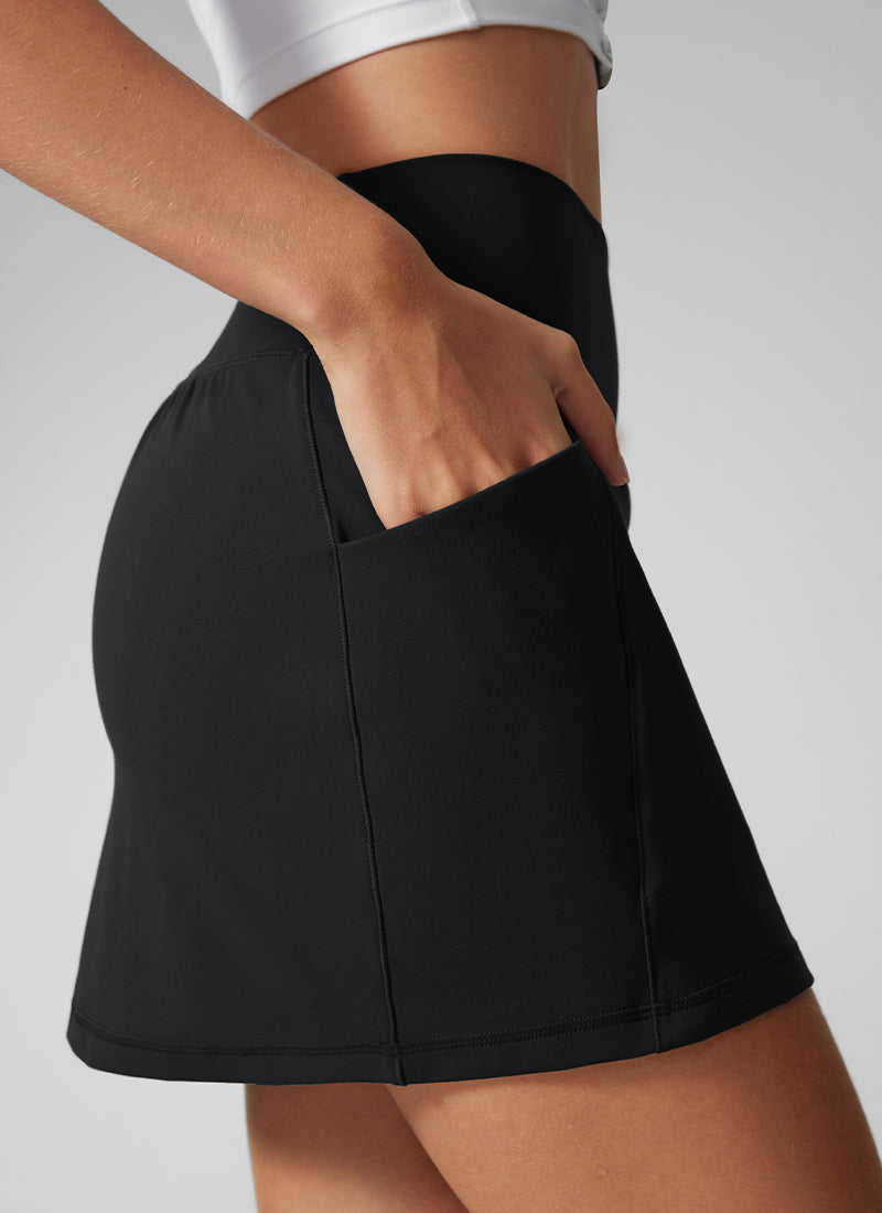 CRZ YOGA Women's Butterlift A Line Golf Skirts with Side Pockets 15'' Black @model_info:I