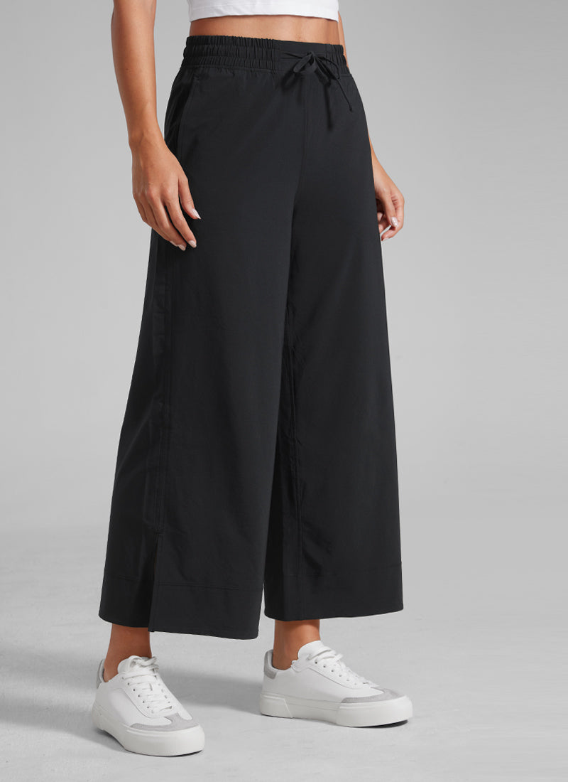 CRZ YOGA Women's  Causal High Waisted Wide Leg Pockets Pants 25'' Black @model_info:L