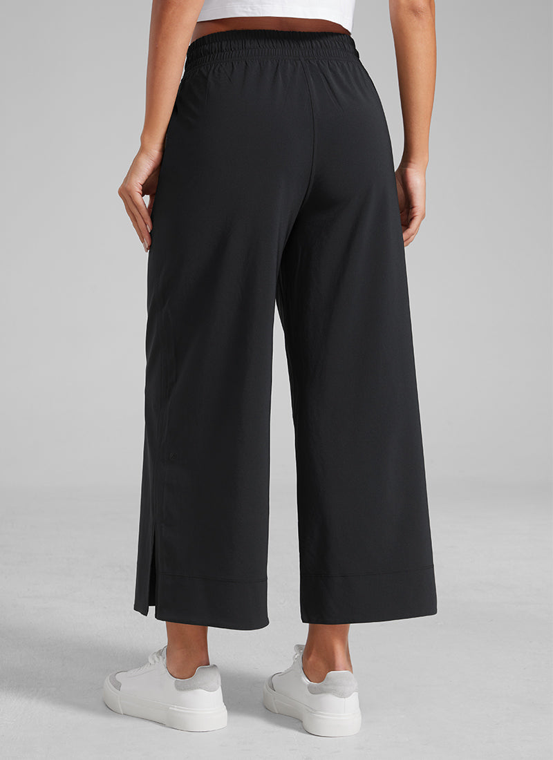 CRZ YOGA Women's  Causal High Waisted Wide Leg Pockets Pants 25'' Black @model_info:L