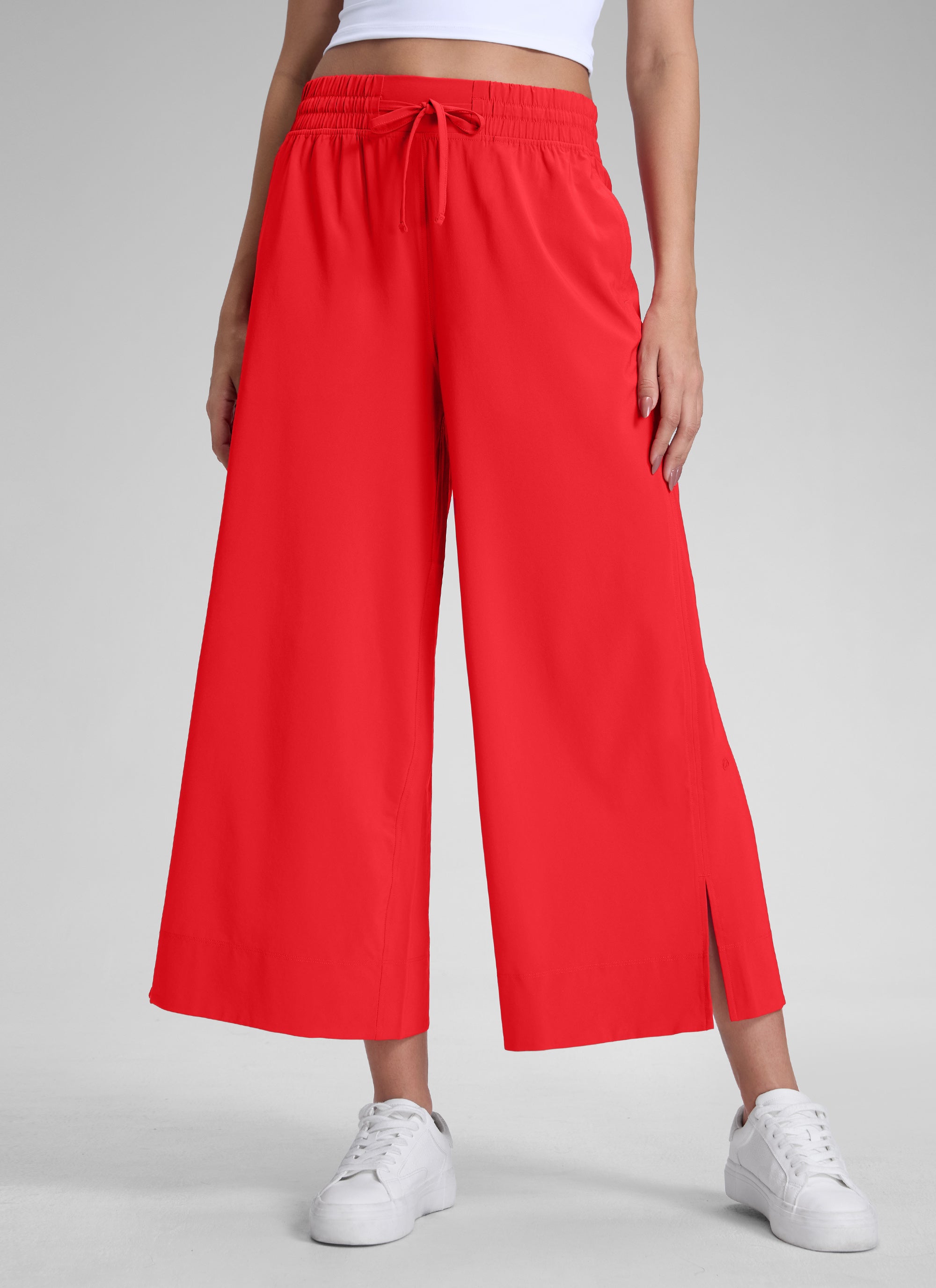 CRZ YOGA Women's  Causal High Waisted Wide Leg Pockets Pants 25'' Deep Red @model_info:J